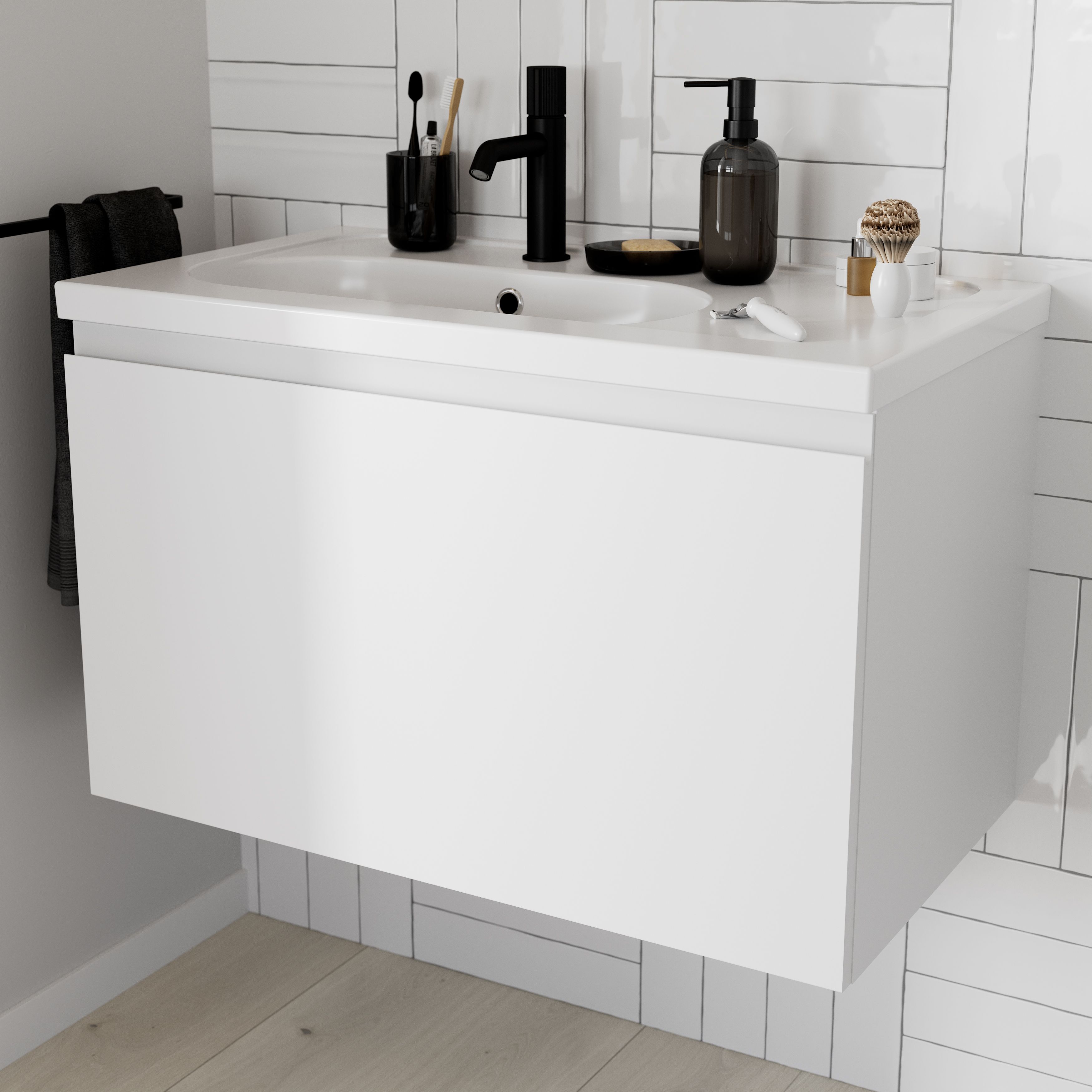 GoodHome Levanna Matt White Single Wall-mounted Bathroom Cabinet (H)48cm (W)80cm