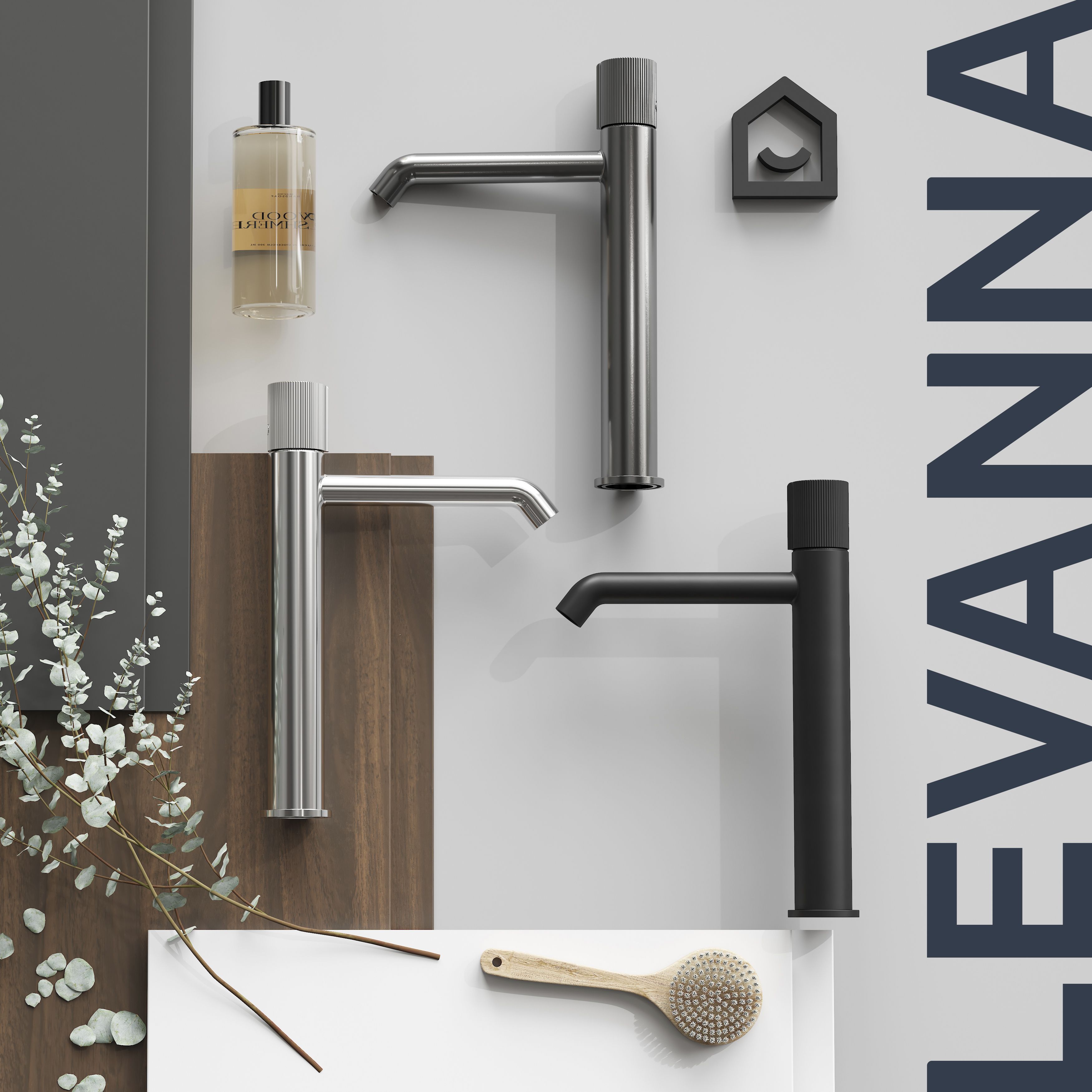 GoodHome Levanna Tall Matt Black Round Deck-mounted Manual Deck Mixer Tap