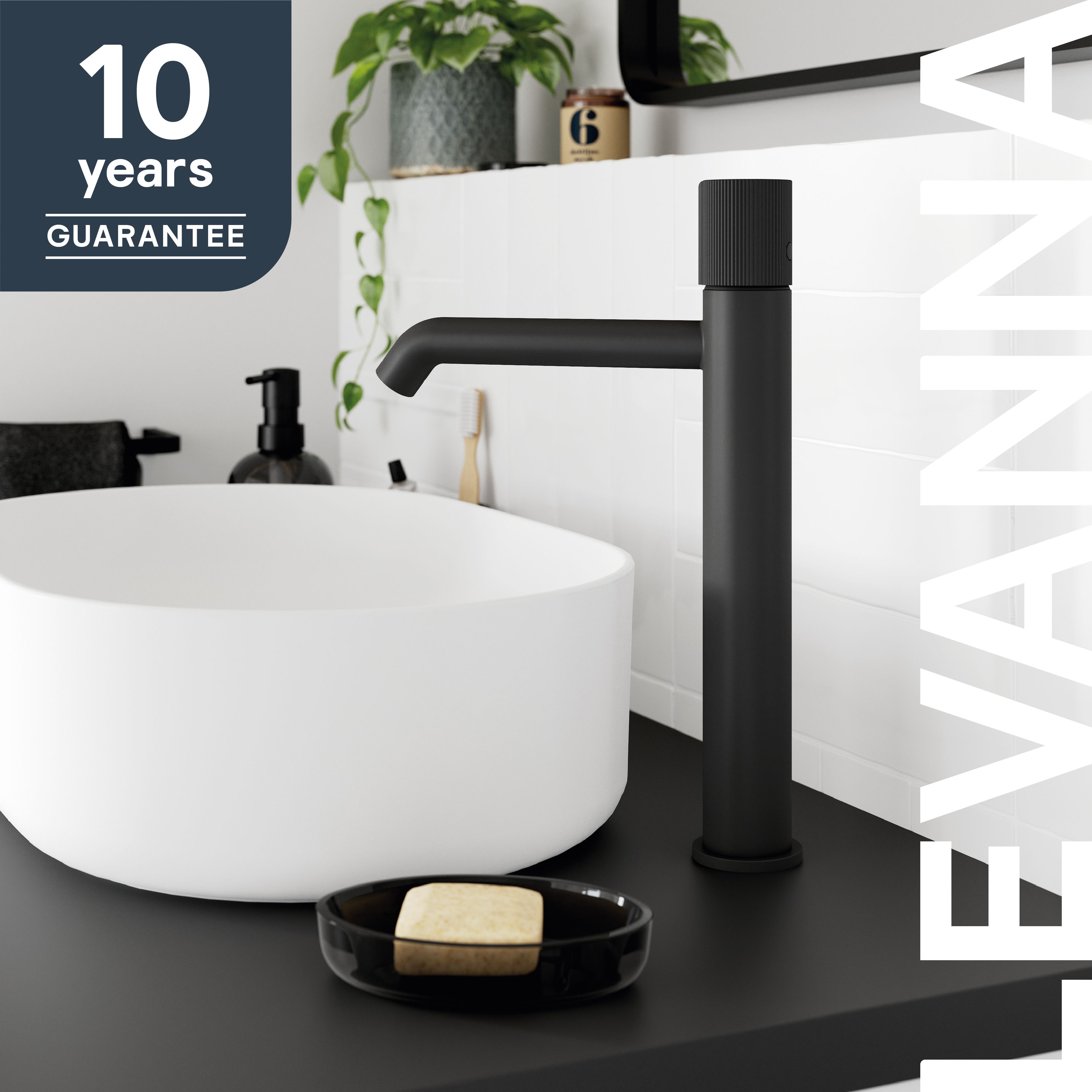 GoodHome Levanna Tall Matt Black Round Deck-mounted Manual Deck Mixer Tap