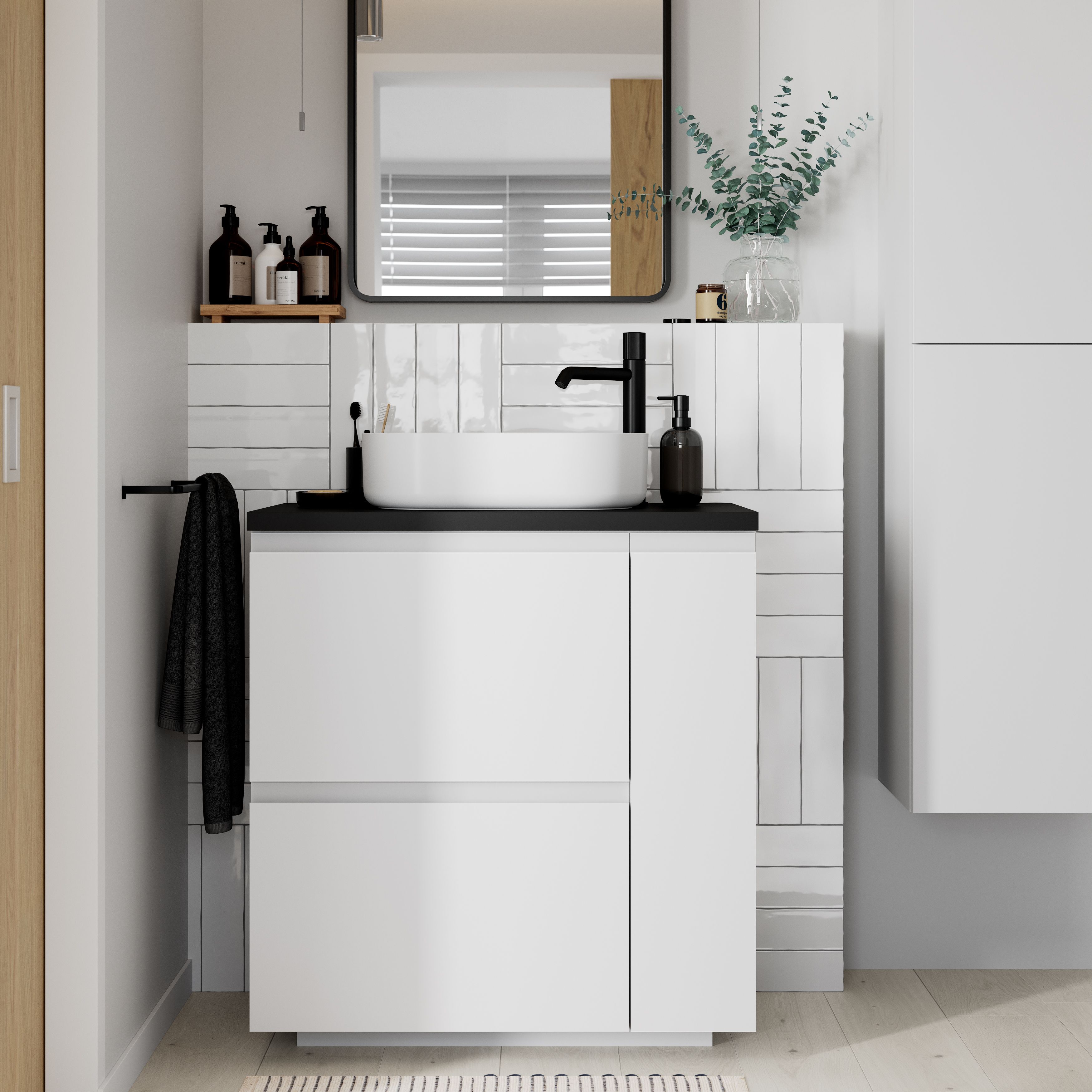 GoodHome Levanna Tall Matt Black Round Deck-mounted Manual Deck Mixer Tap