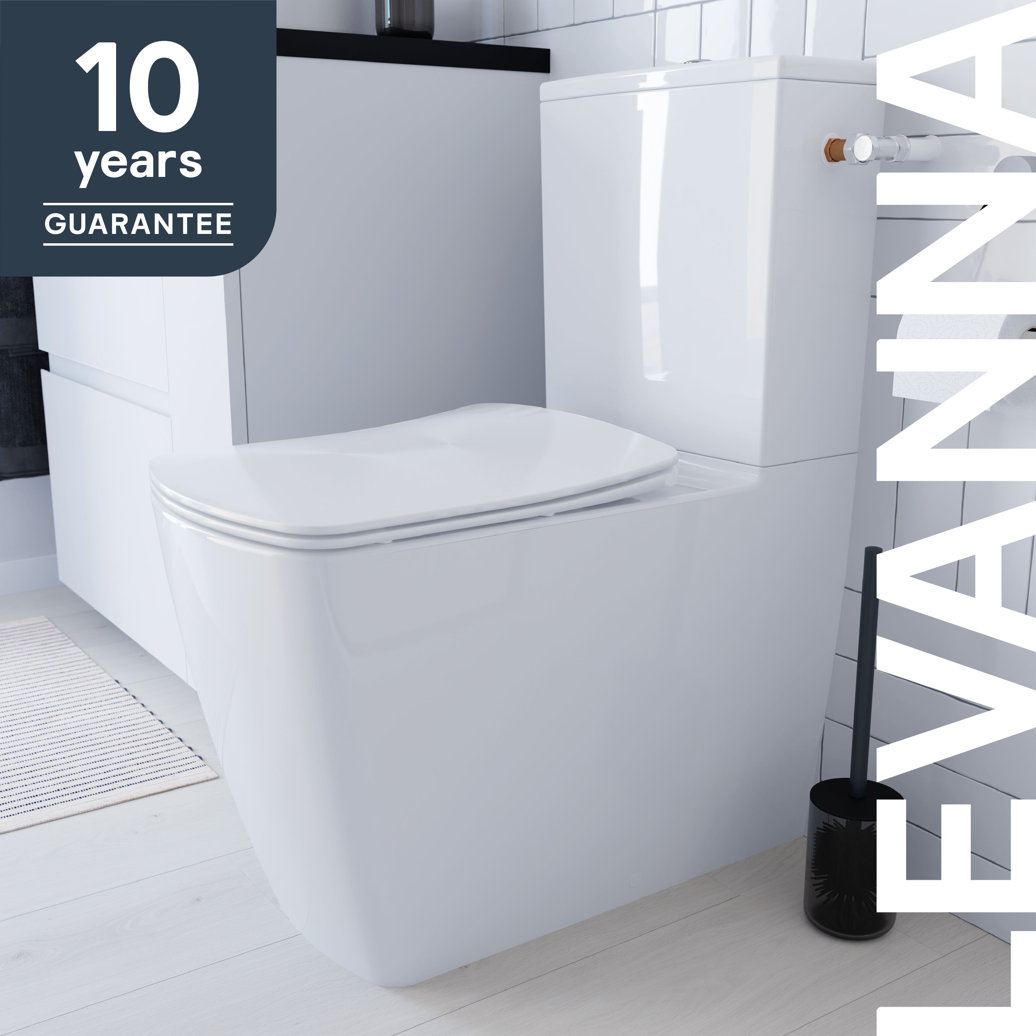 GoodHome Levanna White Close-coupled Square Toilet & cistern with Soft close seat