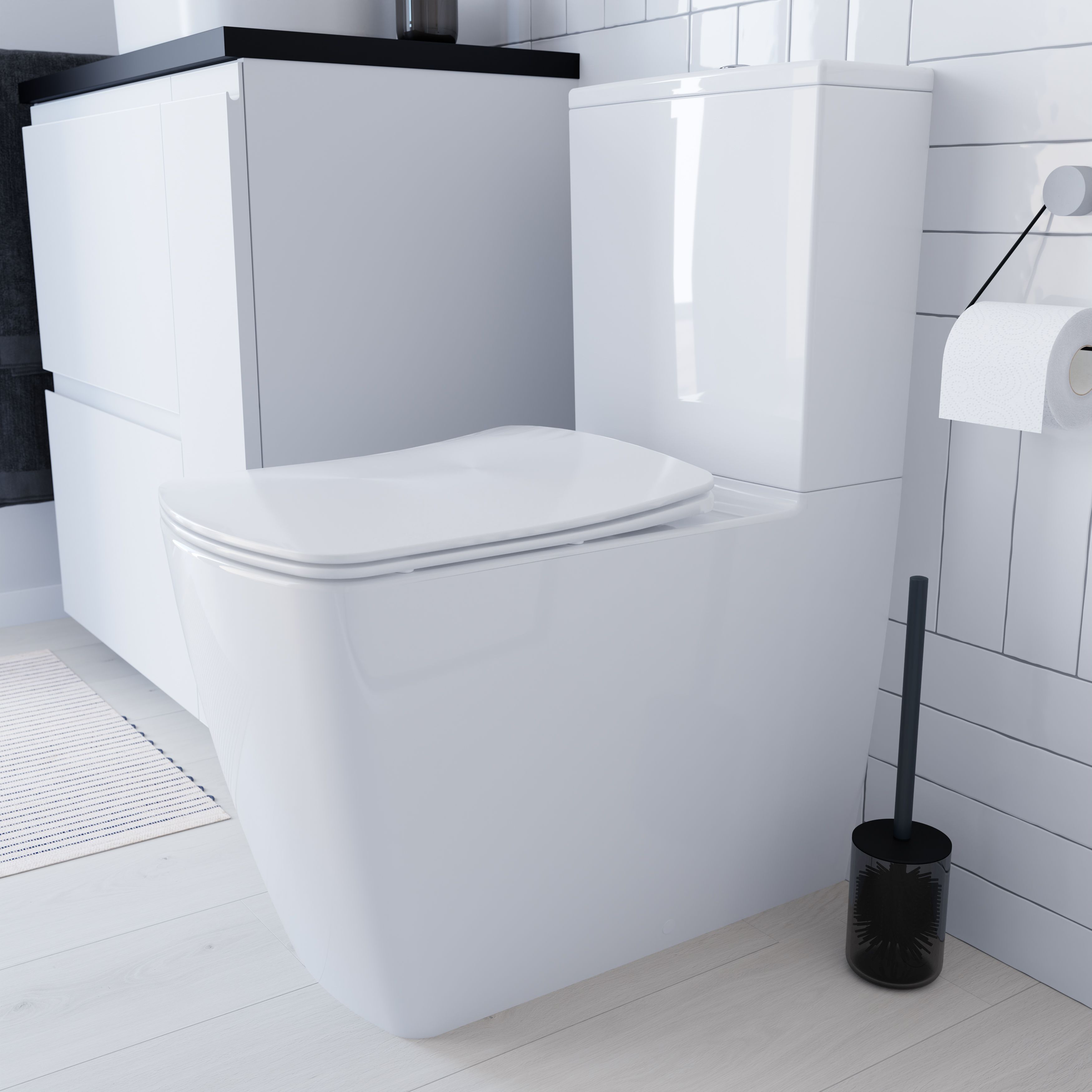 GoodHome Levanna White Close-coupled Square Toilet & cistern with Soft close seat