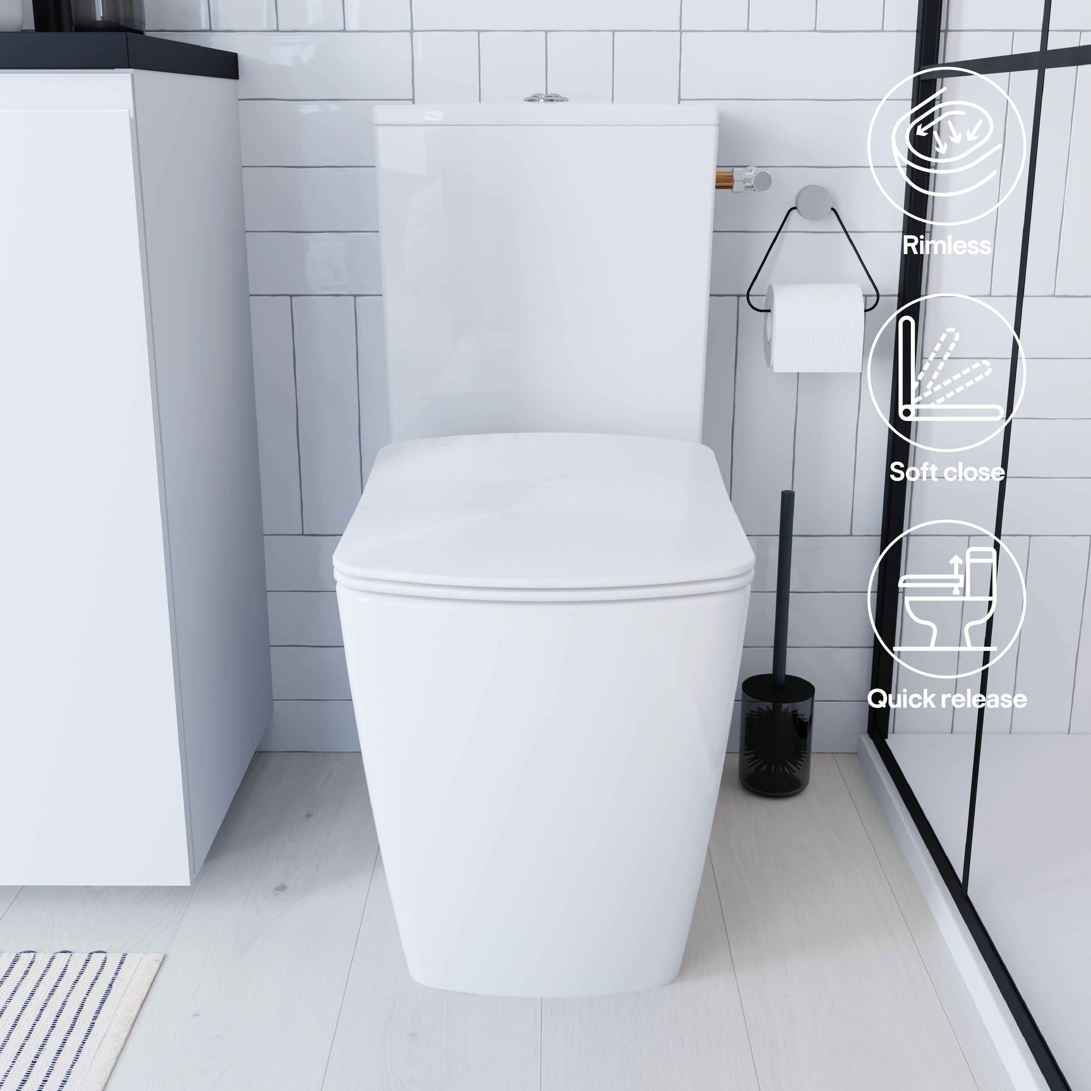 GoodHome Levanna White Close-coupled Square Toilet & cistern with Soft close seat
