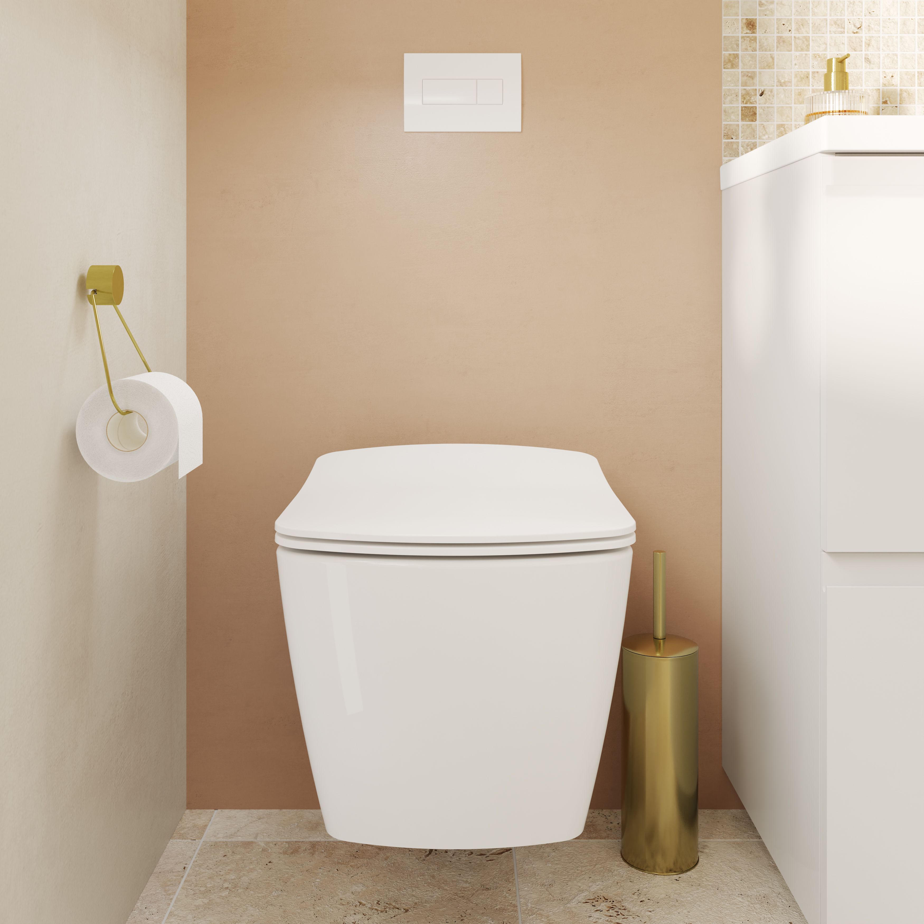 GoodHome Levanna White Rimless Wall hung Square Toilet pan with Soft close seat