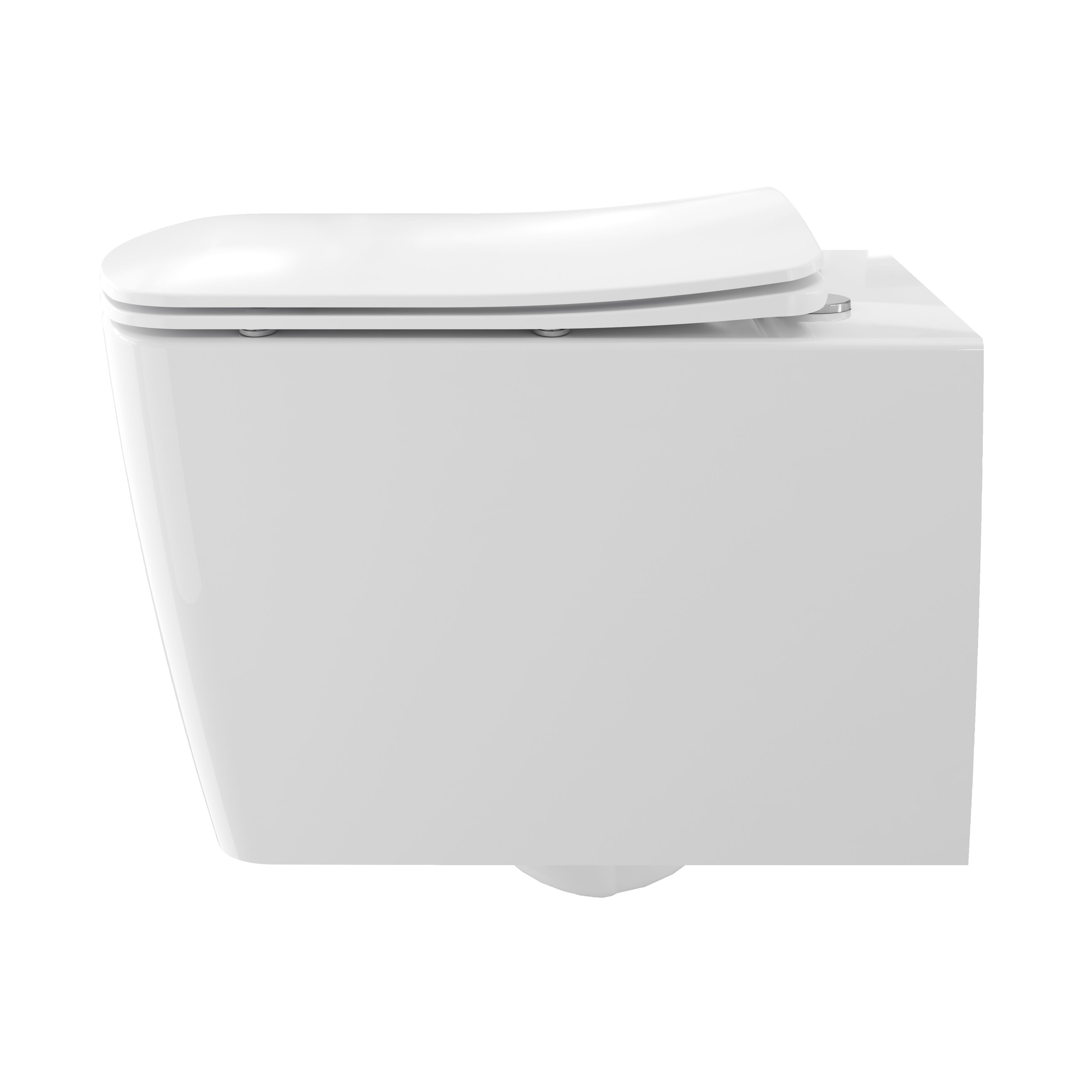 GoodHome Levanna White Rimless Wall hung Square Toilet pan with Soft close seat