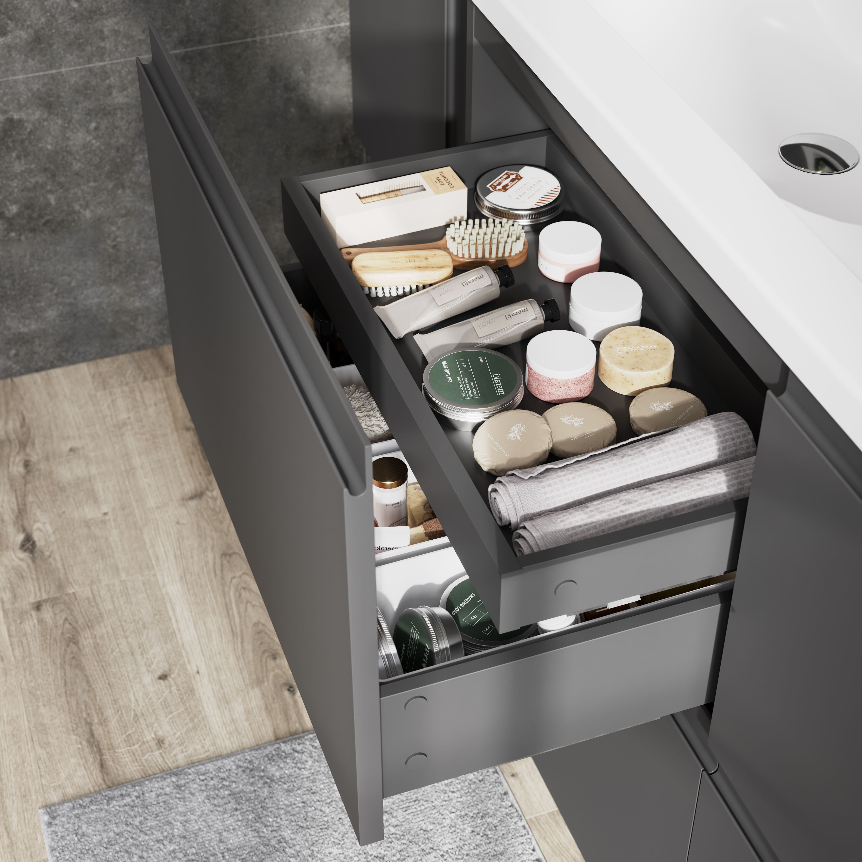 GoodHome Levanna Wide Matt Grey Double Freestanding Bathroom Cabinet (H)85cm (W)120cm