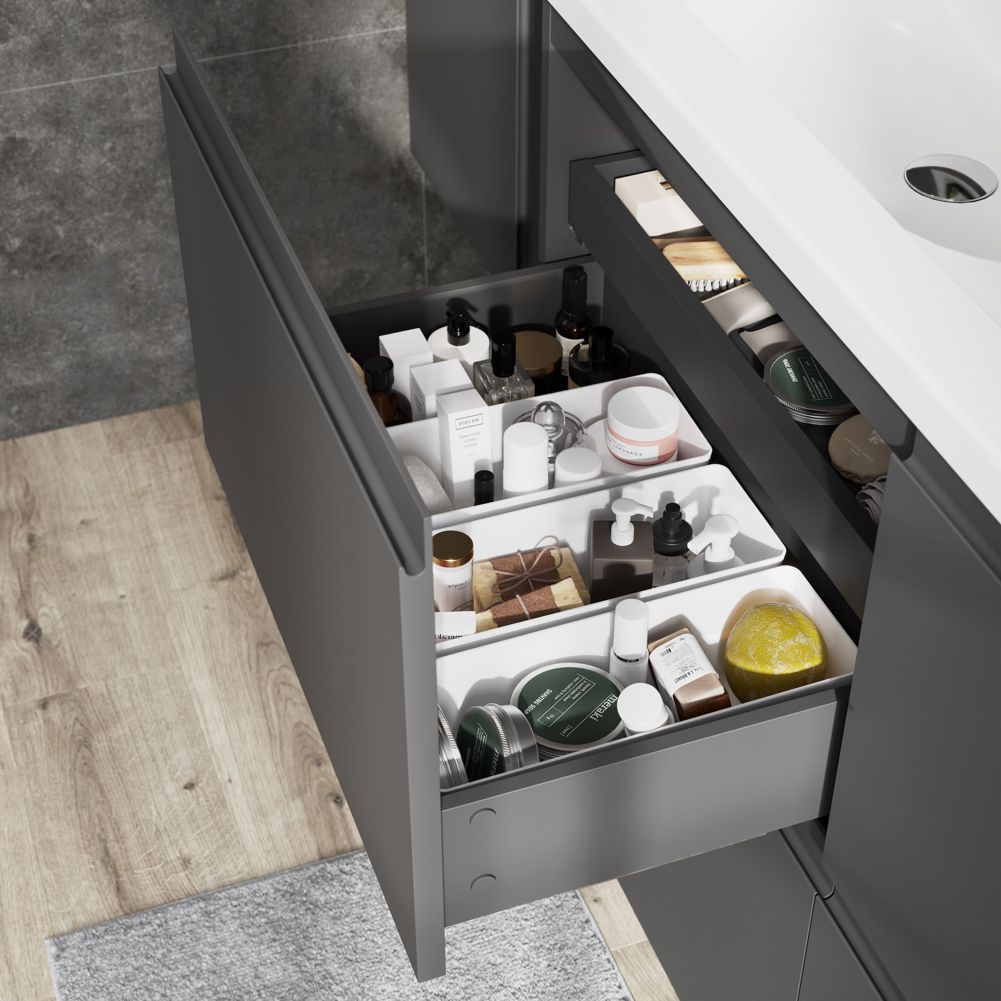 GoodHome Levanna Wide Matt Grey Double Freestanding Bathroom Cabinet (H)85cm (W)120cm