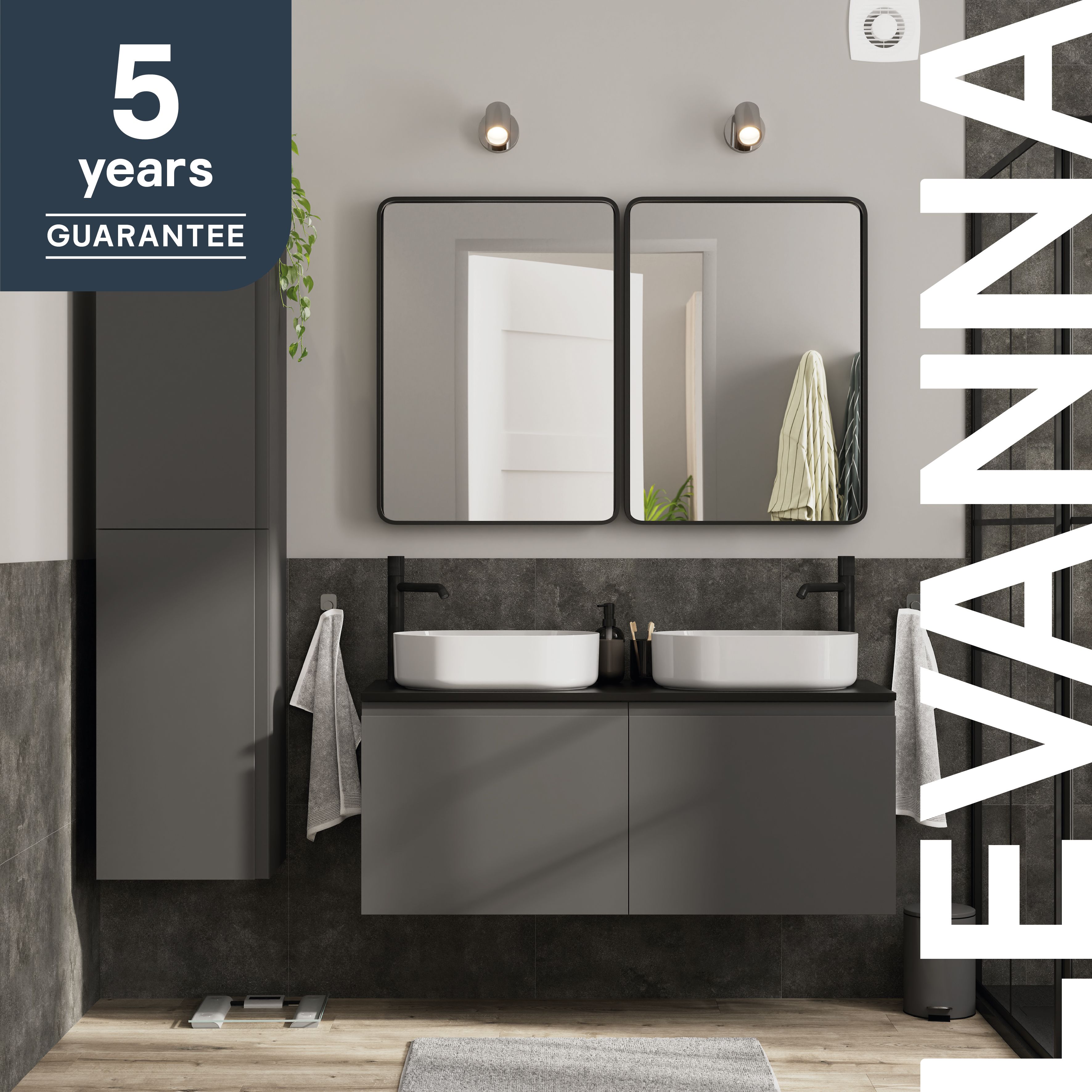 GoodHome Levanna Wide Matt Grey Wall-mounted Bathroom Cabinet (H)48cm (W)120cm