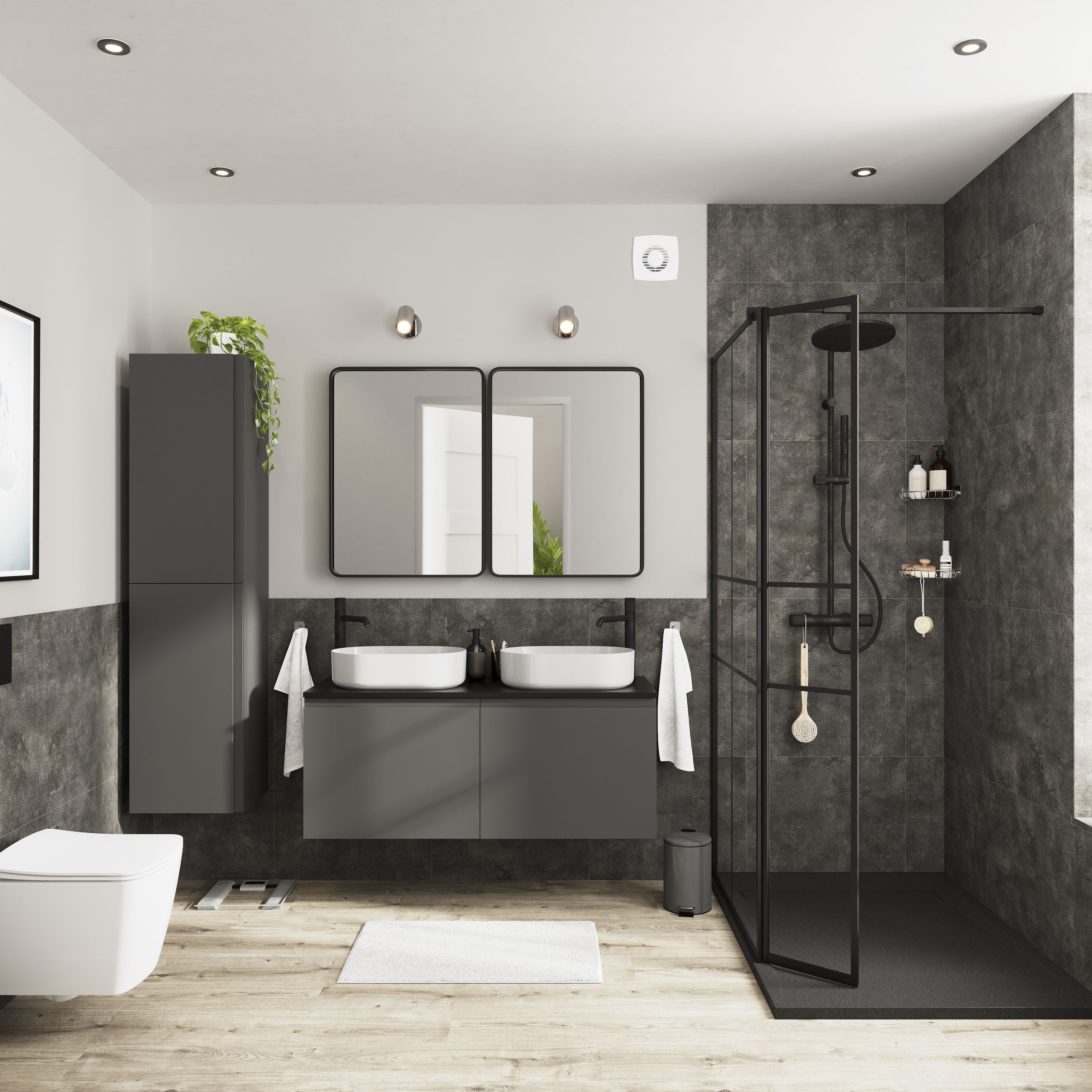 GoodHome Levanna Wide Matt Grey Wall-mounted Bathroom Cabinet (H)48cm (W)120cm