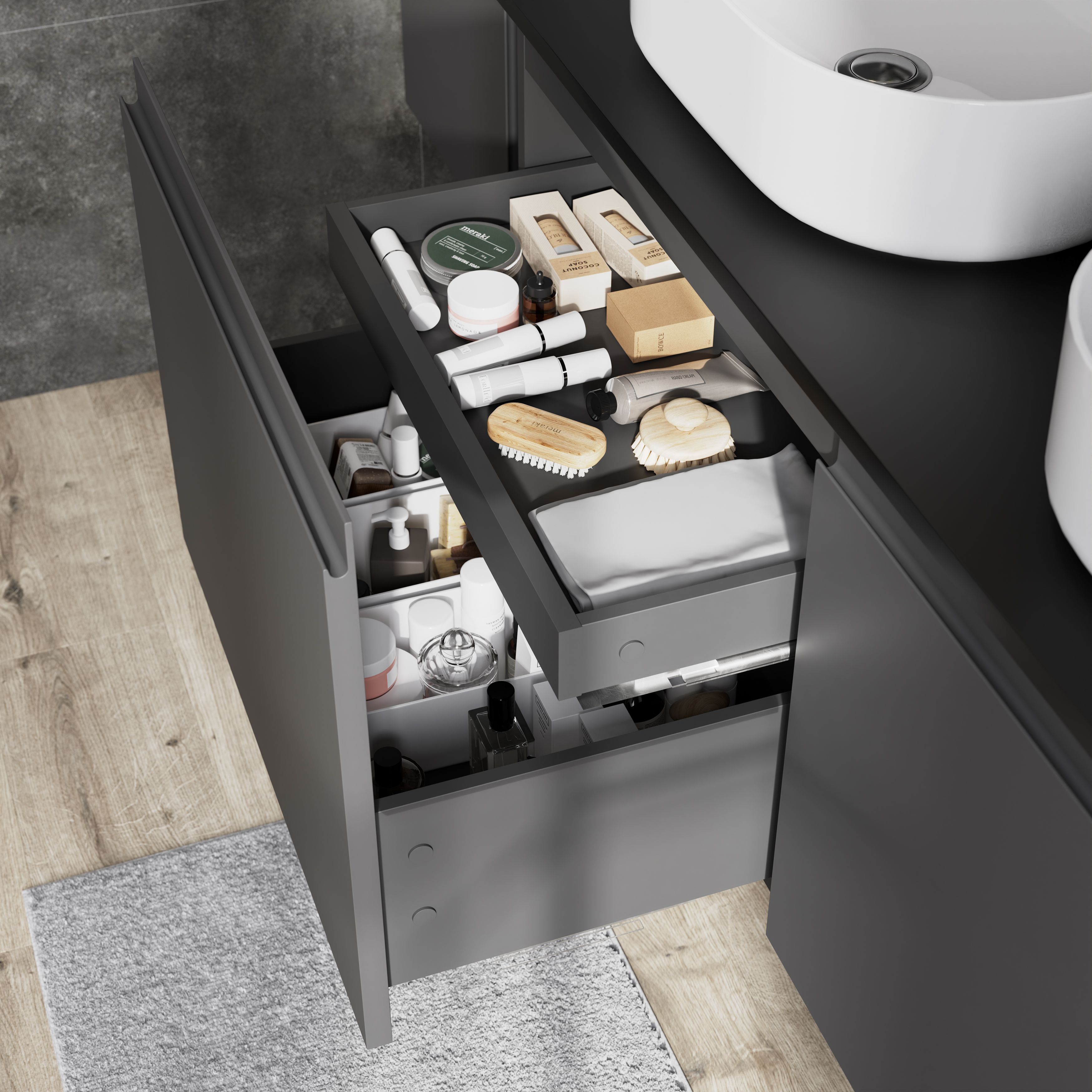GoodHome Levanna Wide Matt Grey Wall-mounted Bathroom Cabinet (H)48cm (W)120cm