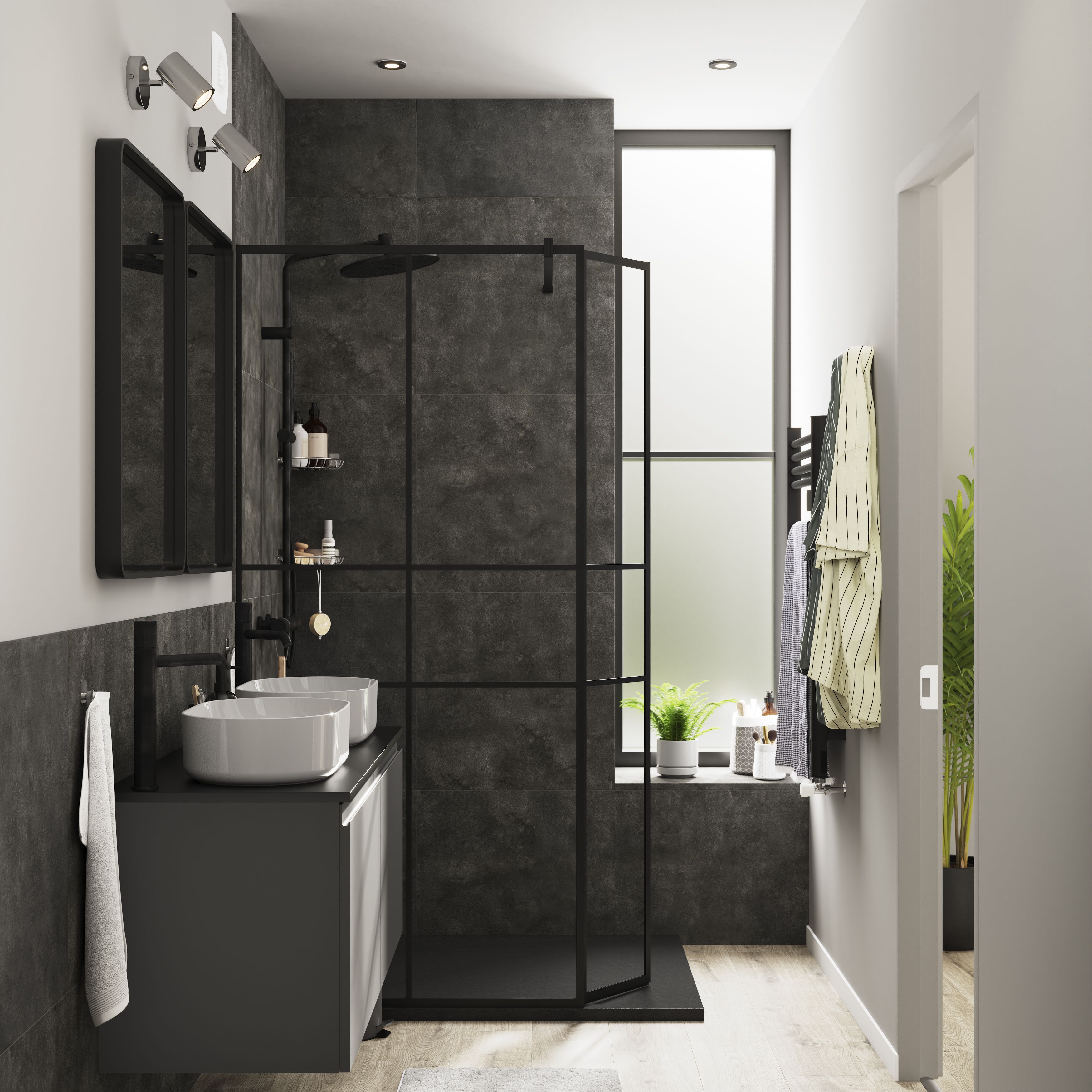 GoodHome Levanna Wide Matt Grey Wall-mounted Bathroom Cabinet (H)48cm (W)120cm