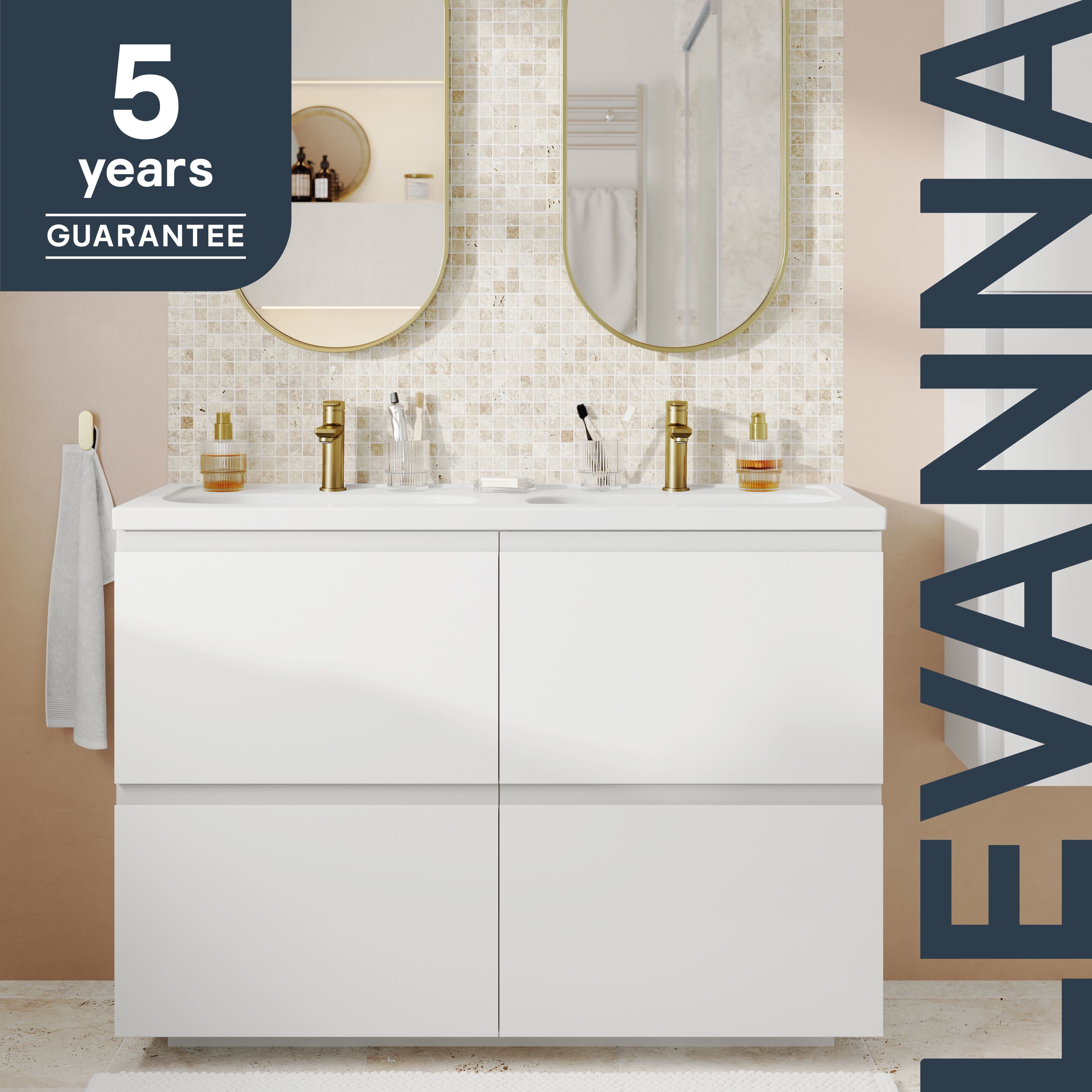 GoodHome Levanna Wide Matt White Double Freestanding Bathroom Cabinet (H)85cm (W)120cm