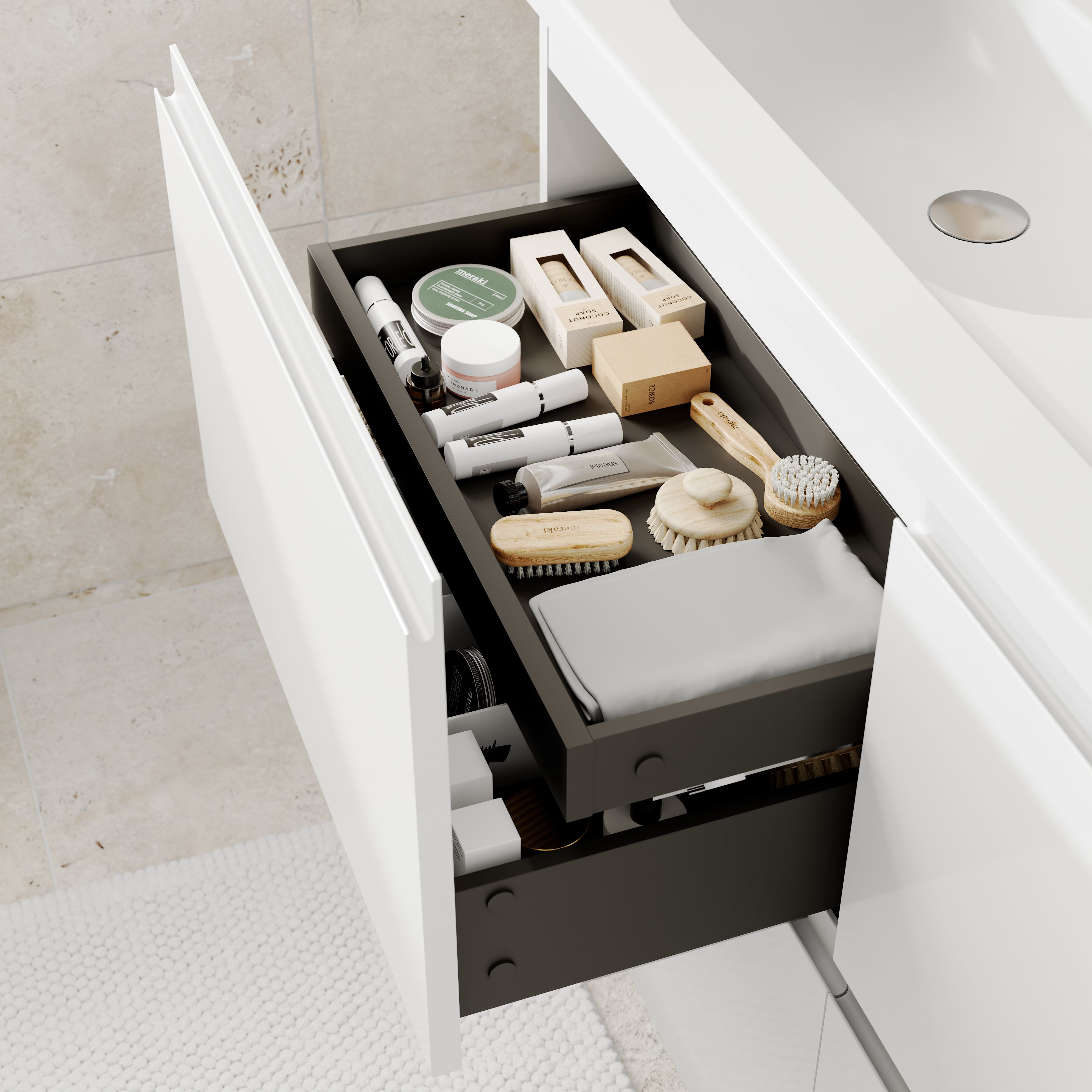 GoodHome Levanna Wide Matt White Double Freestanding Bathroom Cabinet (H)85cm (W)120cm
