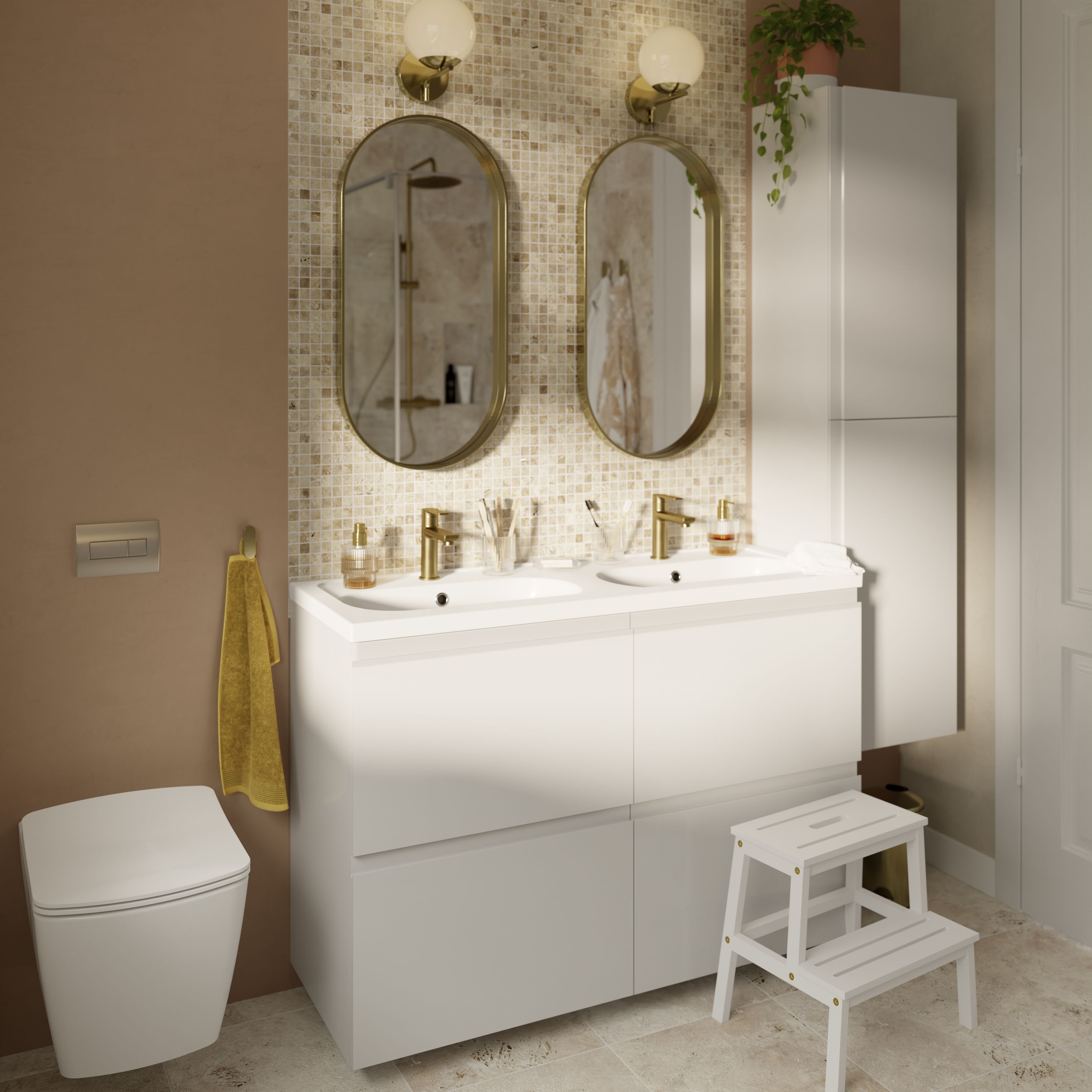 GoodHome Levanna Wide Matt White Double Freestanding Bathroom Cabinet (H)85cm (W)120cm