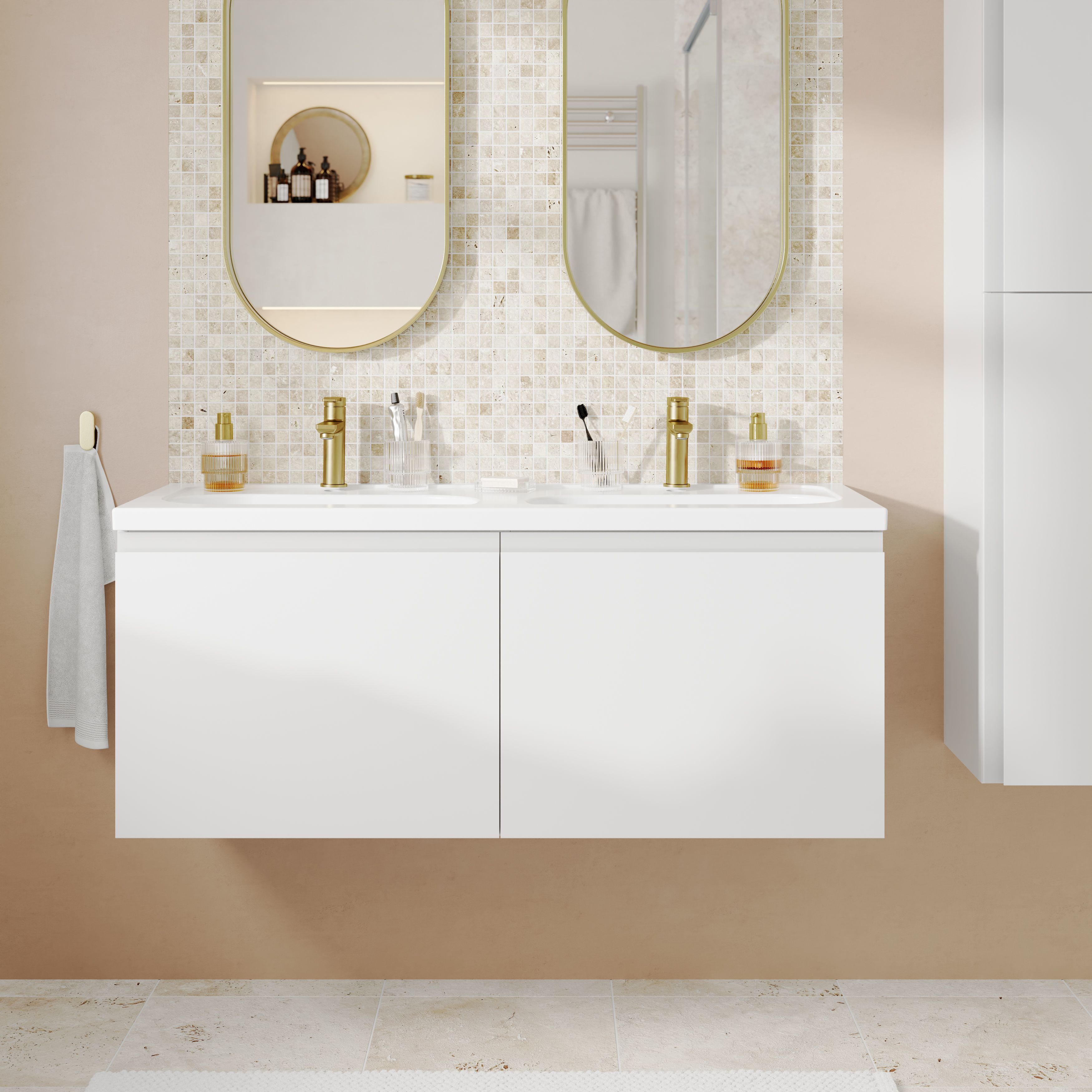 GoodHome Levanna Wide Matt White Wall-mounted Bathroom Cabinet (H)48cm (W)120cm