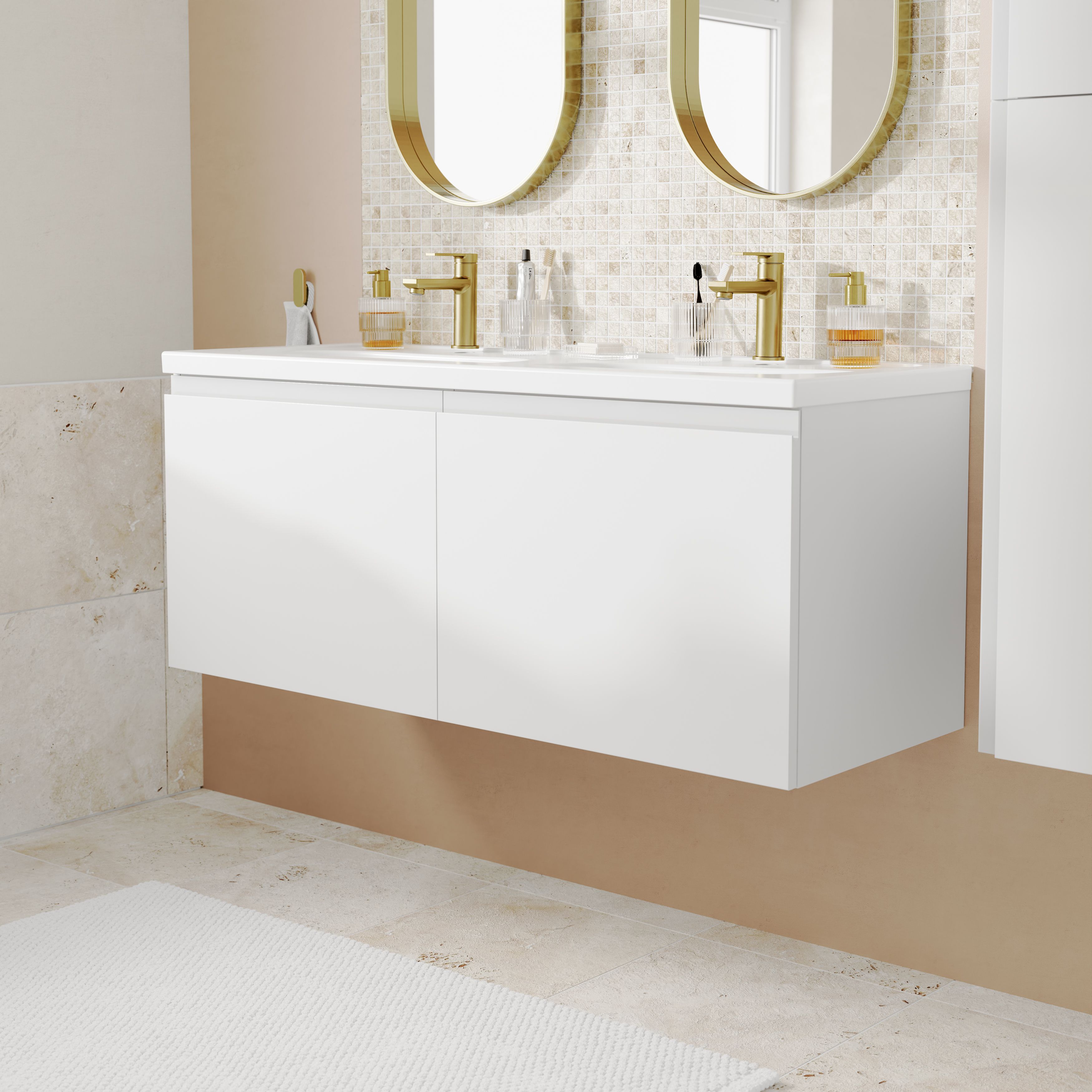 GoodHome Levanna Wide Matt White Wall-mounted Bathroom Cabinet (H)48cm (W)120cm