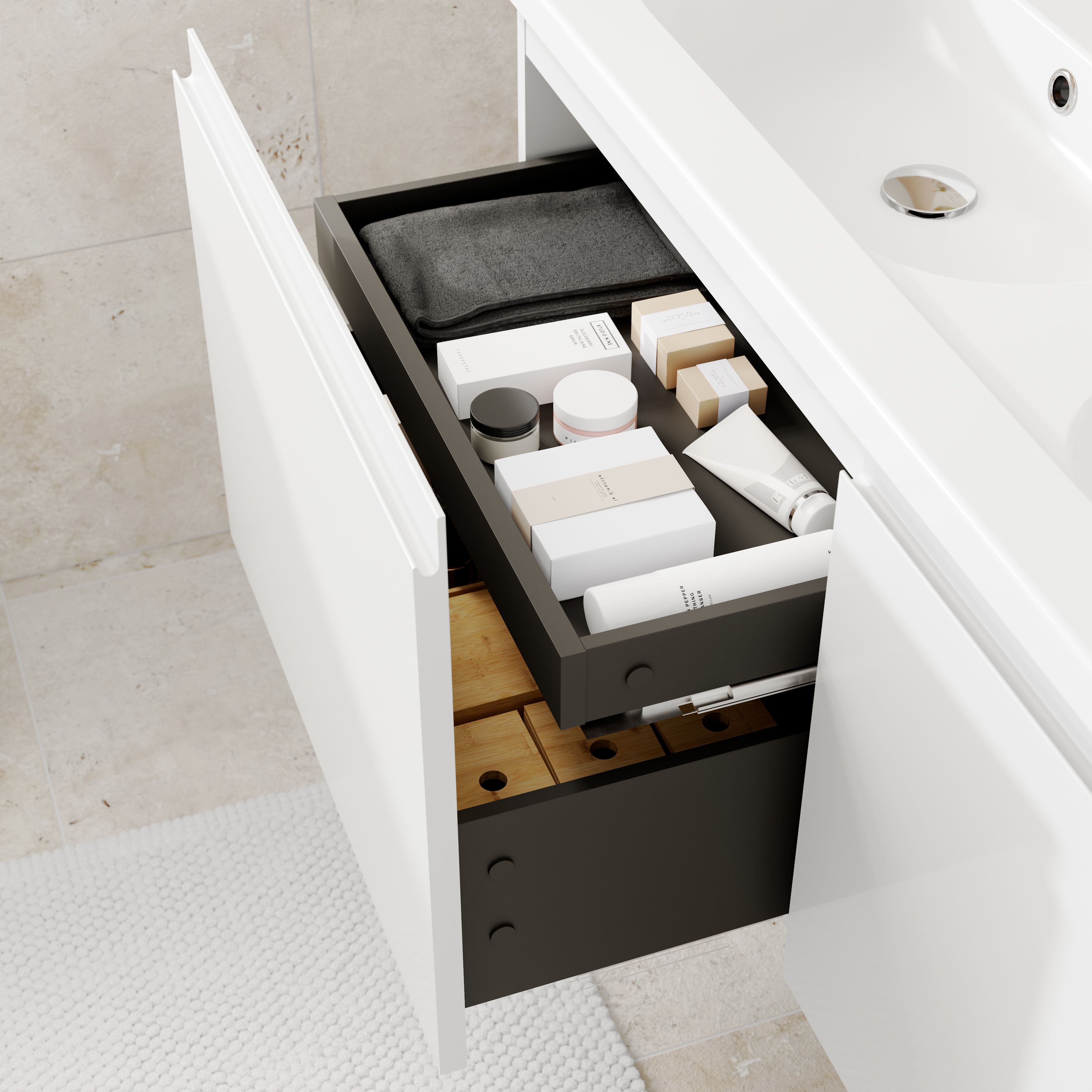 GoodHome Levanna Wide Matt White Wall-mounted Bathroom Cabinet (H)48cm (W)120cm