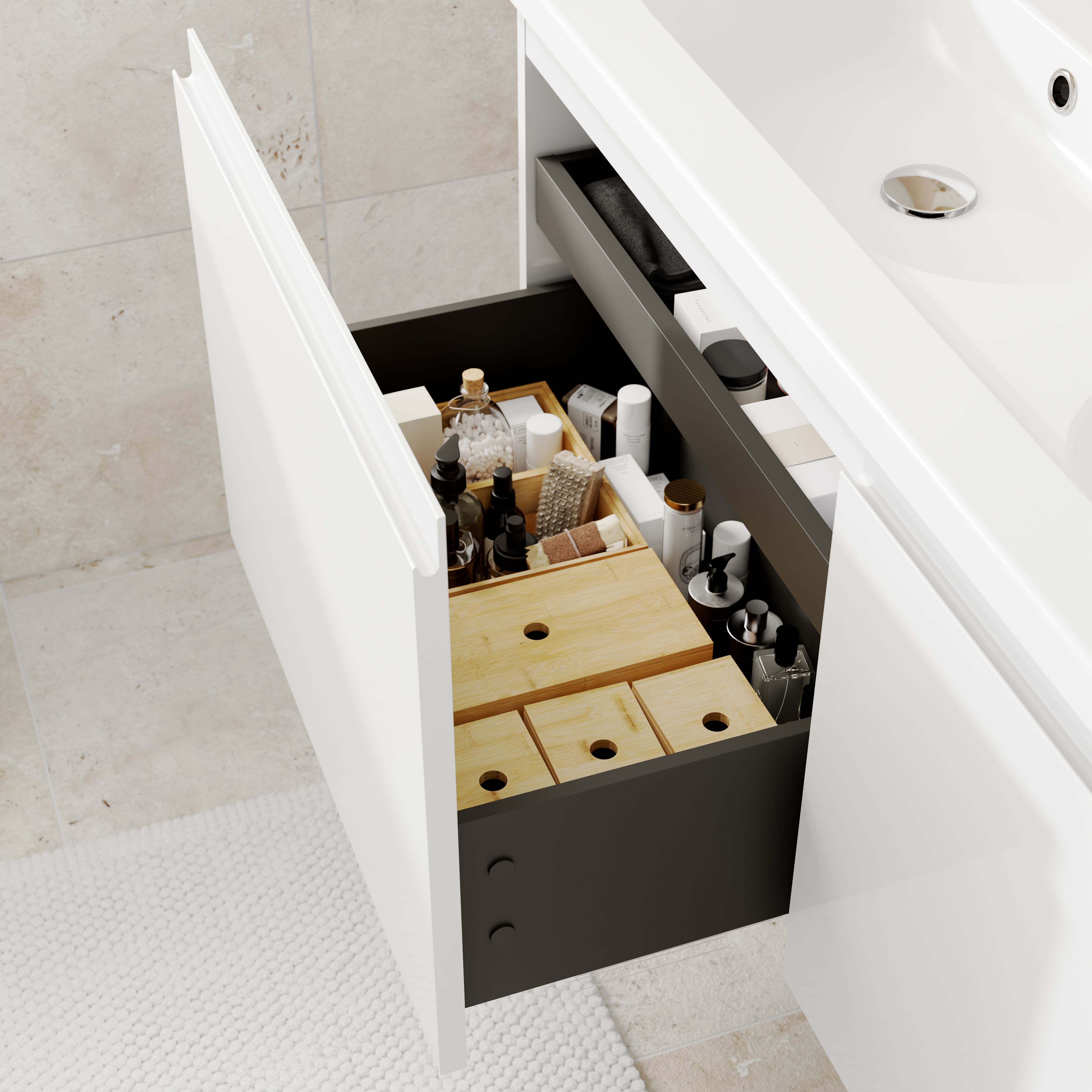 GoodHome Levanna Wide Matt White Wall-mounted Bathroom Cabinet (H)48cm (W)120cm