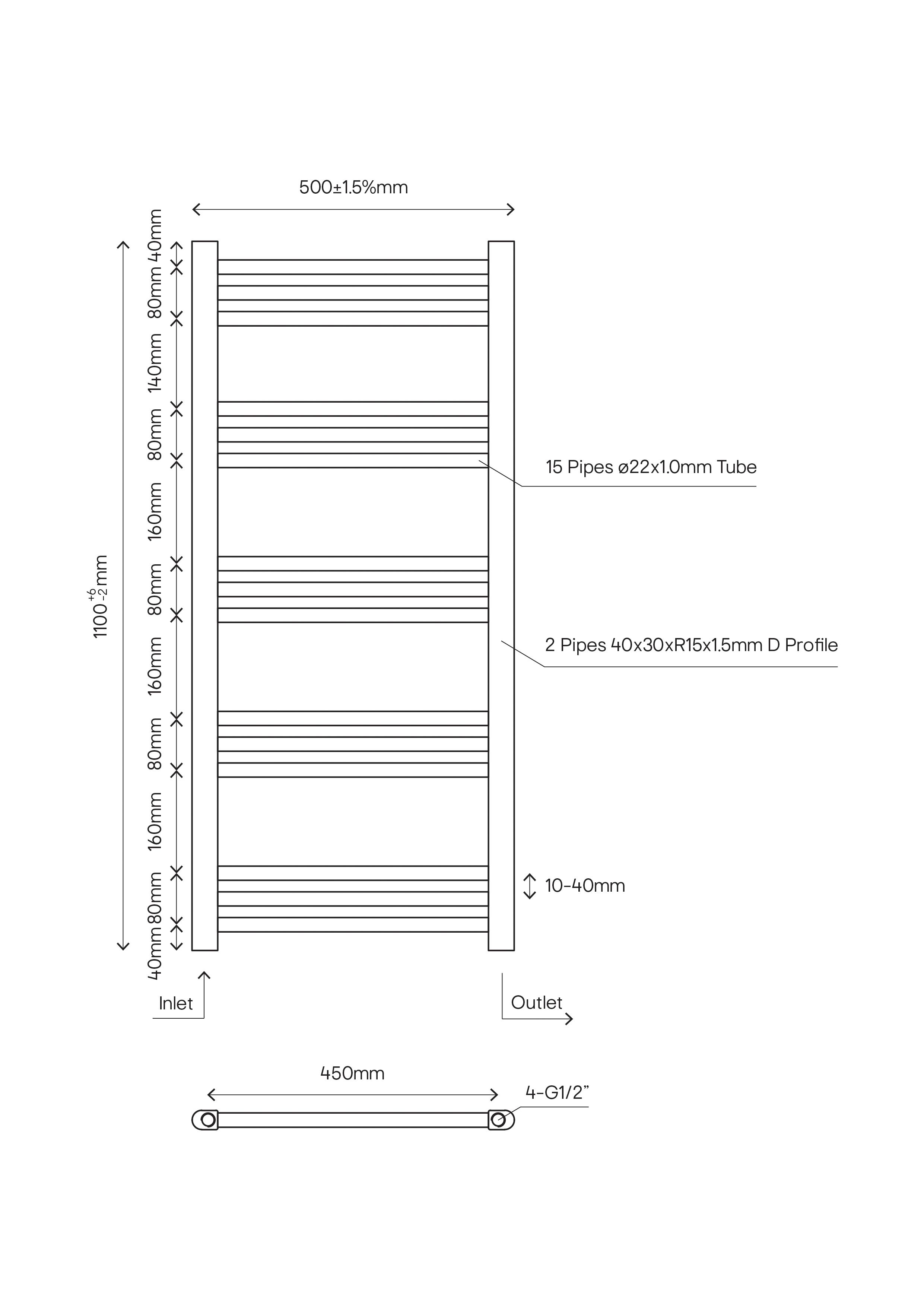 GoodHome Leyburn Chrome effect Vertical Flat Towel radiator (W)500mm x (H)1100mm