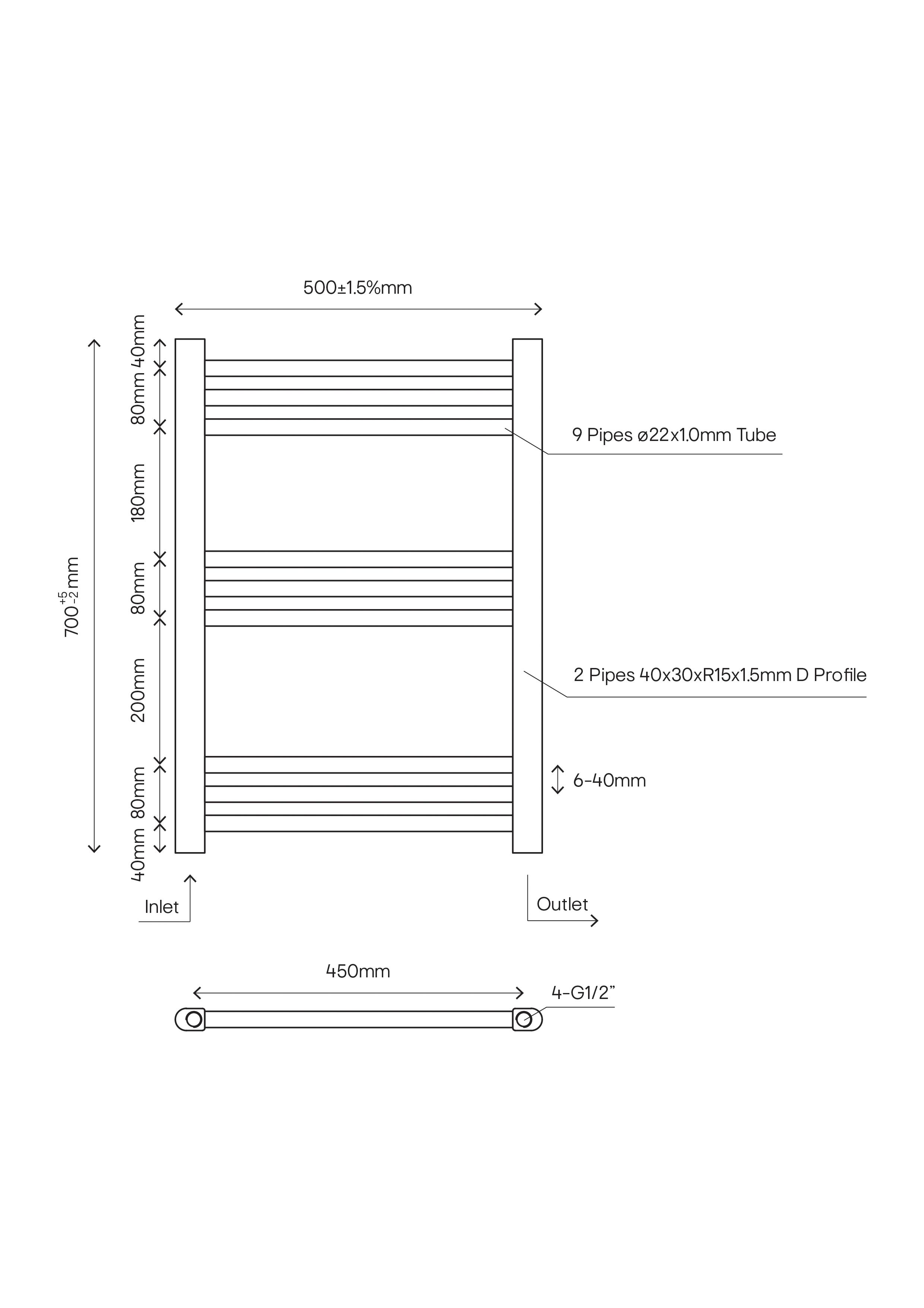 GoodHome Leyburn Chrome effect Vertical Flat Towel radiator (W)500mm x (H)700mm