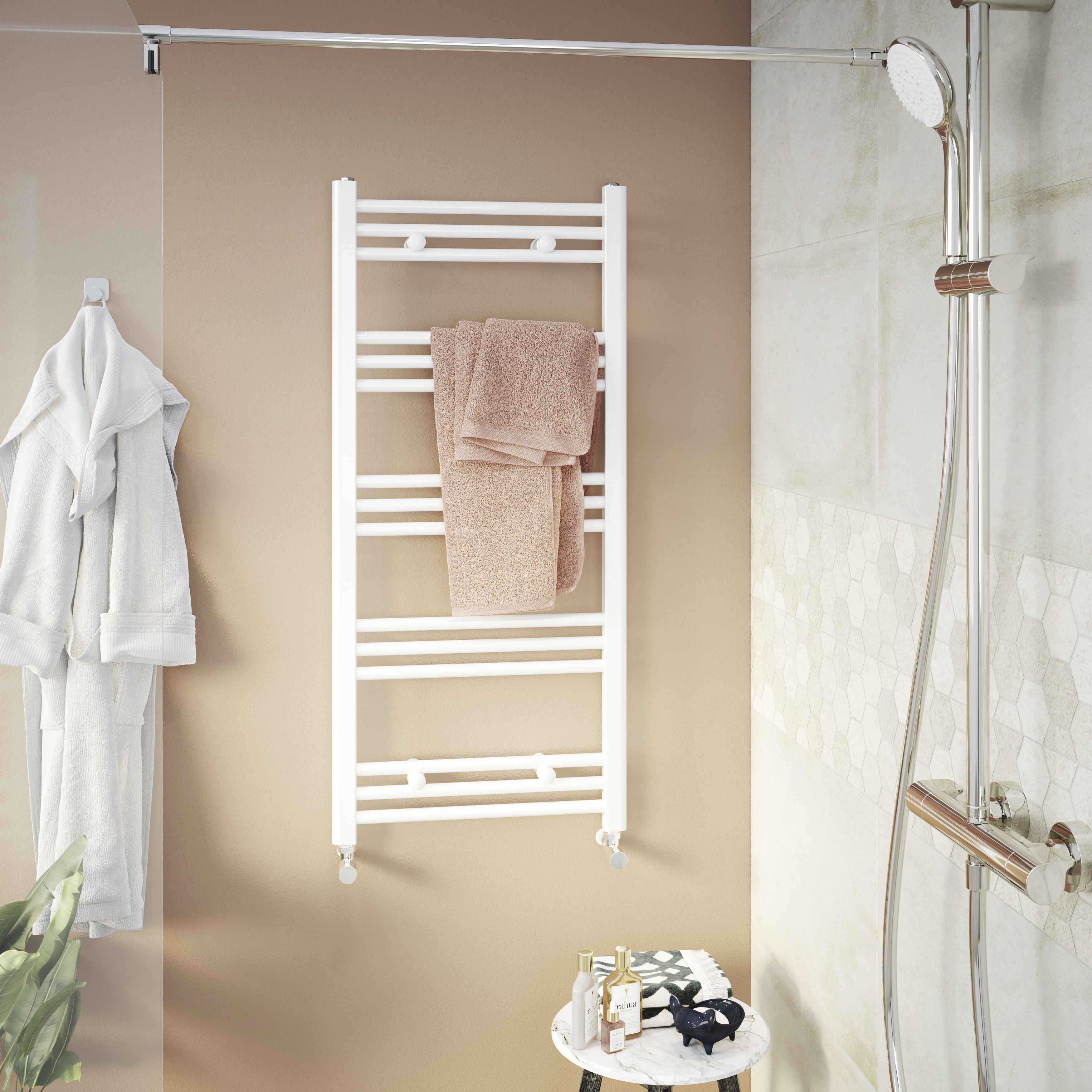GoodHome Leyburn, White Vertical Flat Towel radiator (W)500mm x (H)1100mm