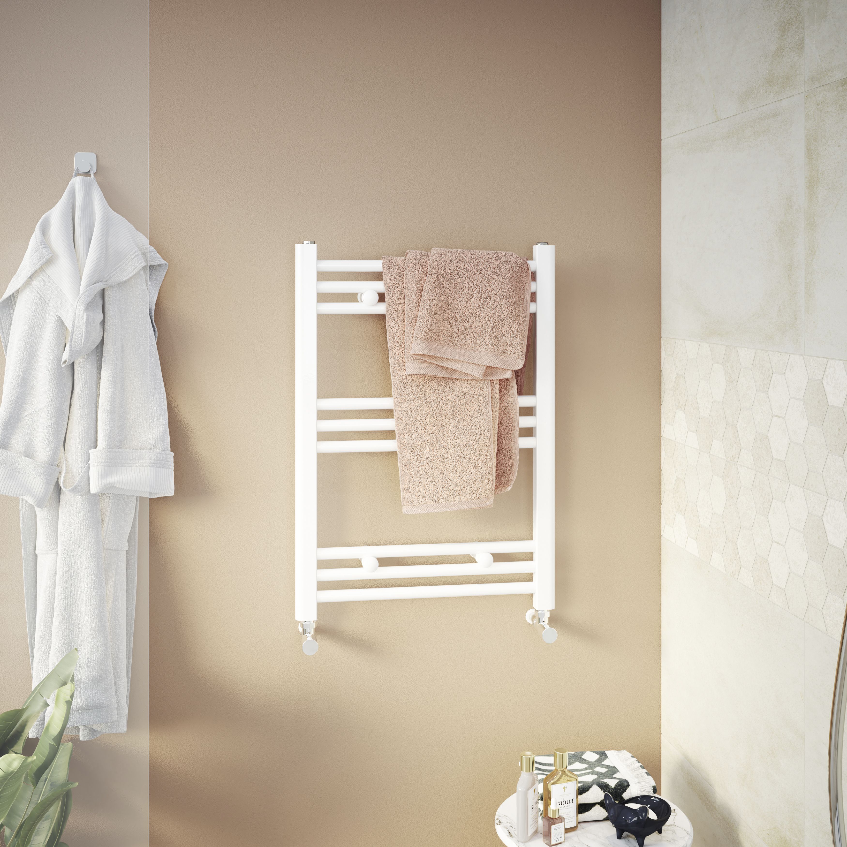 GoodHome Leyburn, White Vertical Flat Towel radiator (W)500mm x (H)700mm