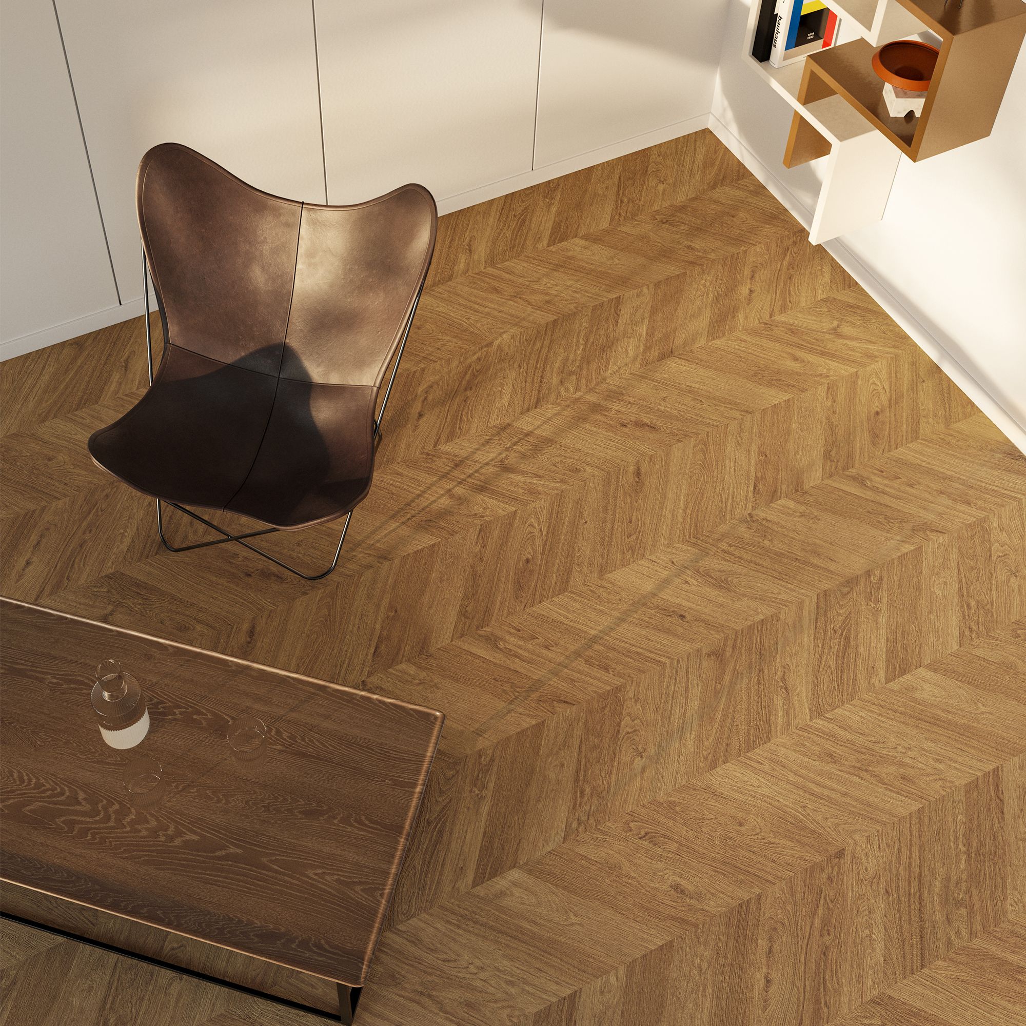 GoodHome Leyton Honey Herringbone oak effect Laminate flooring Sample