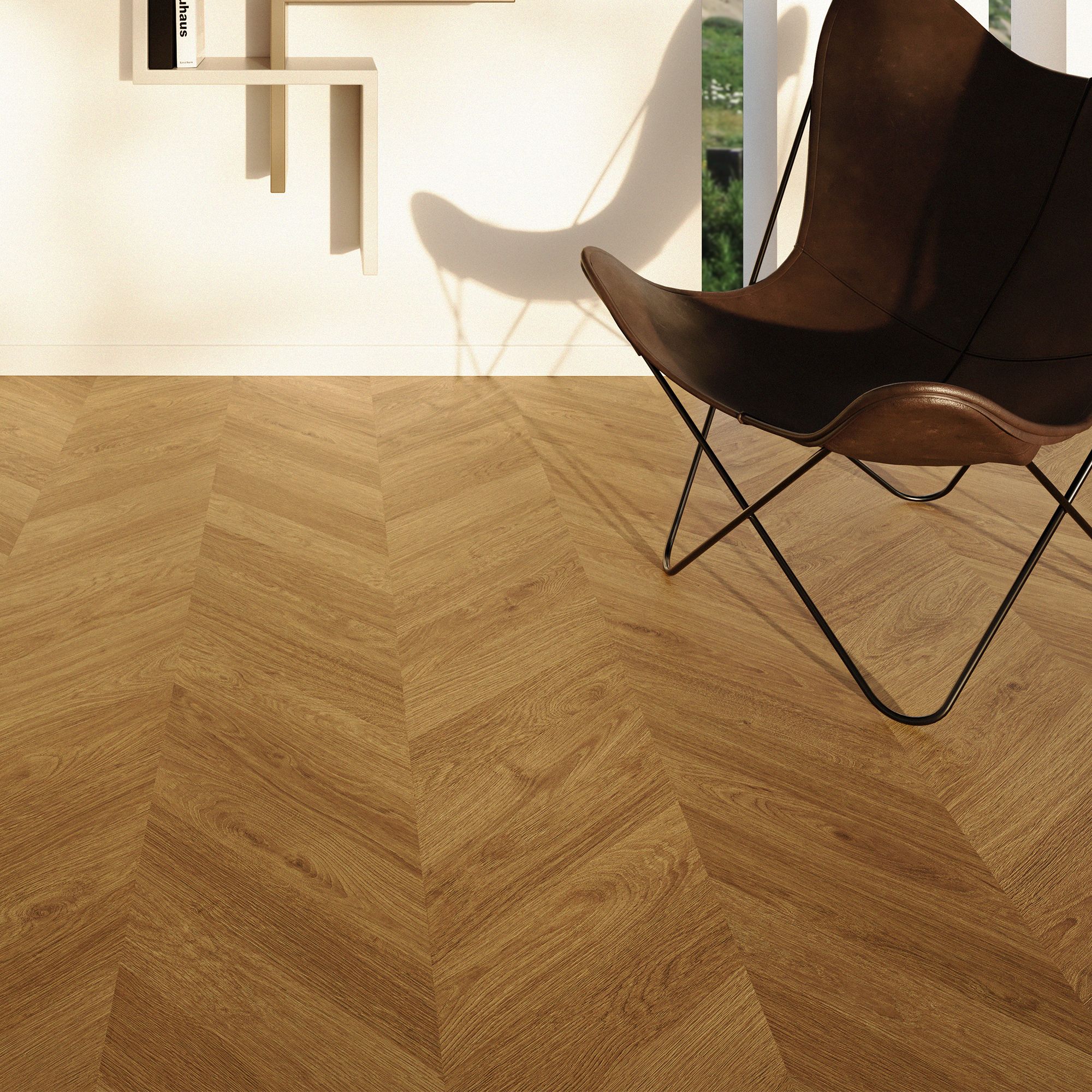 GoodHome Leyton Honey Herringbone oak effect Laminate flooring Sample