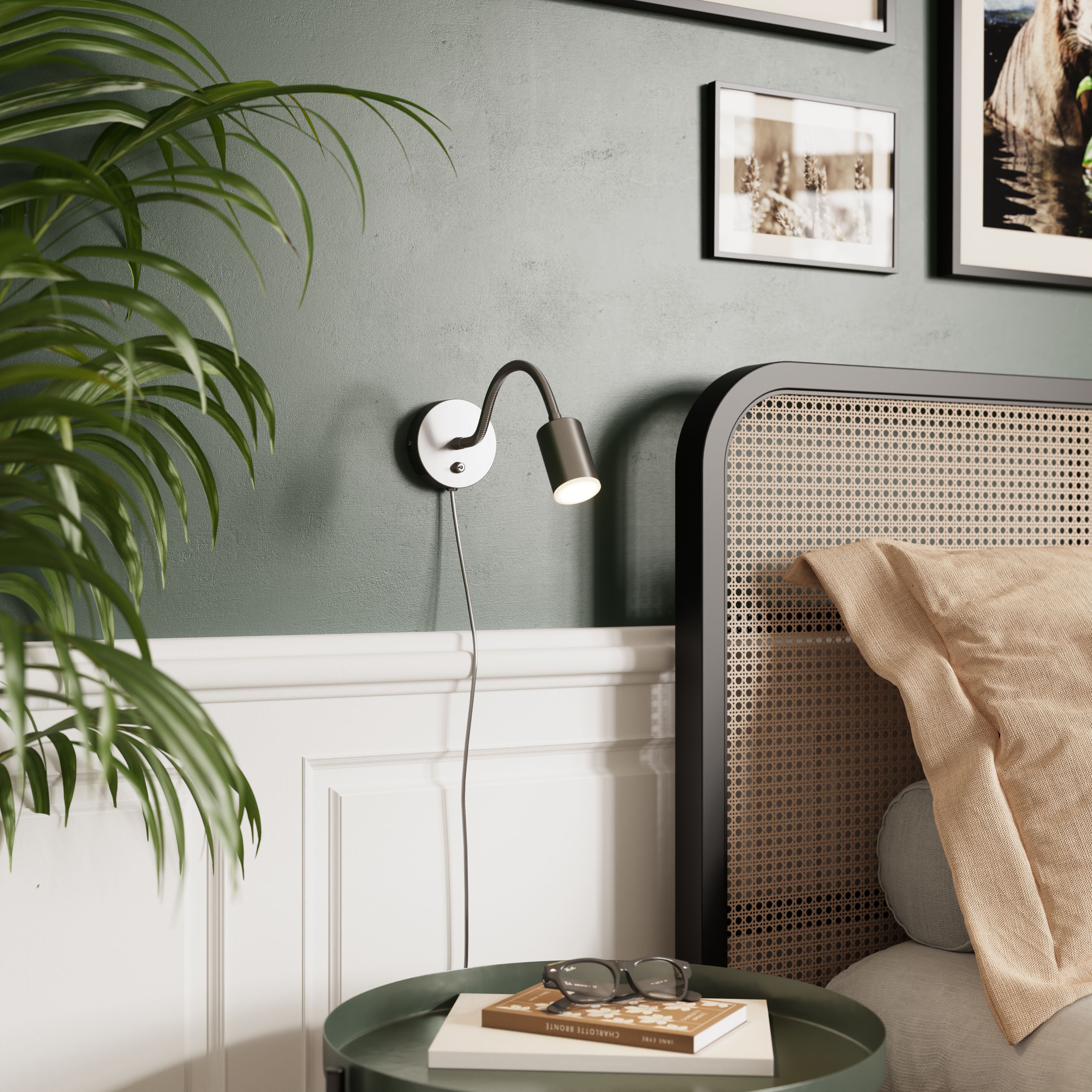 GoodHome Lignit Chrome effect Plug-in Wall light 41173