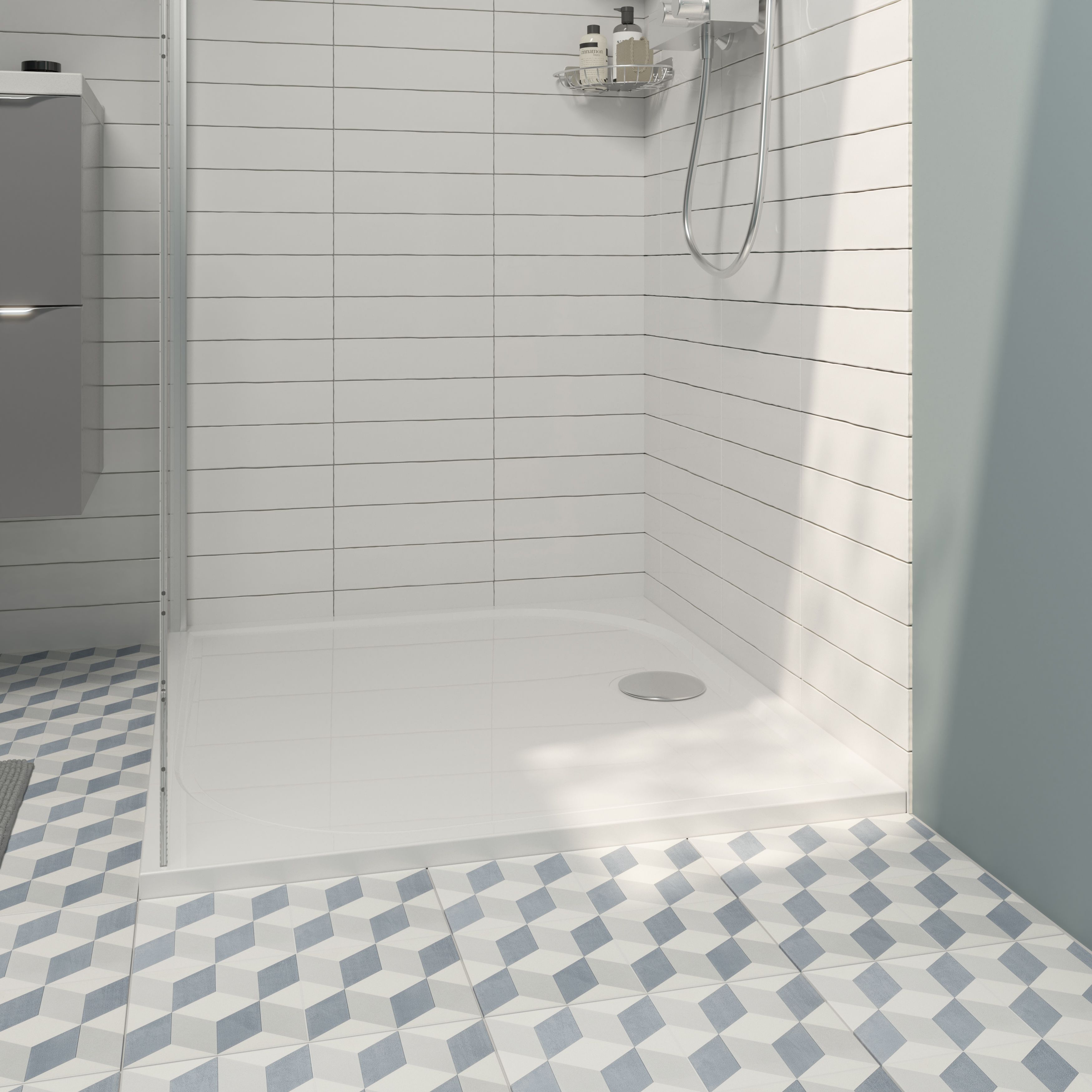 GoodHome Limski Gloss White Rectangular Reversible drainer Shower tray (L)90cm (W)100cm (H)2.8cm