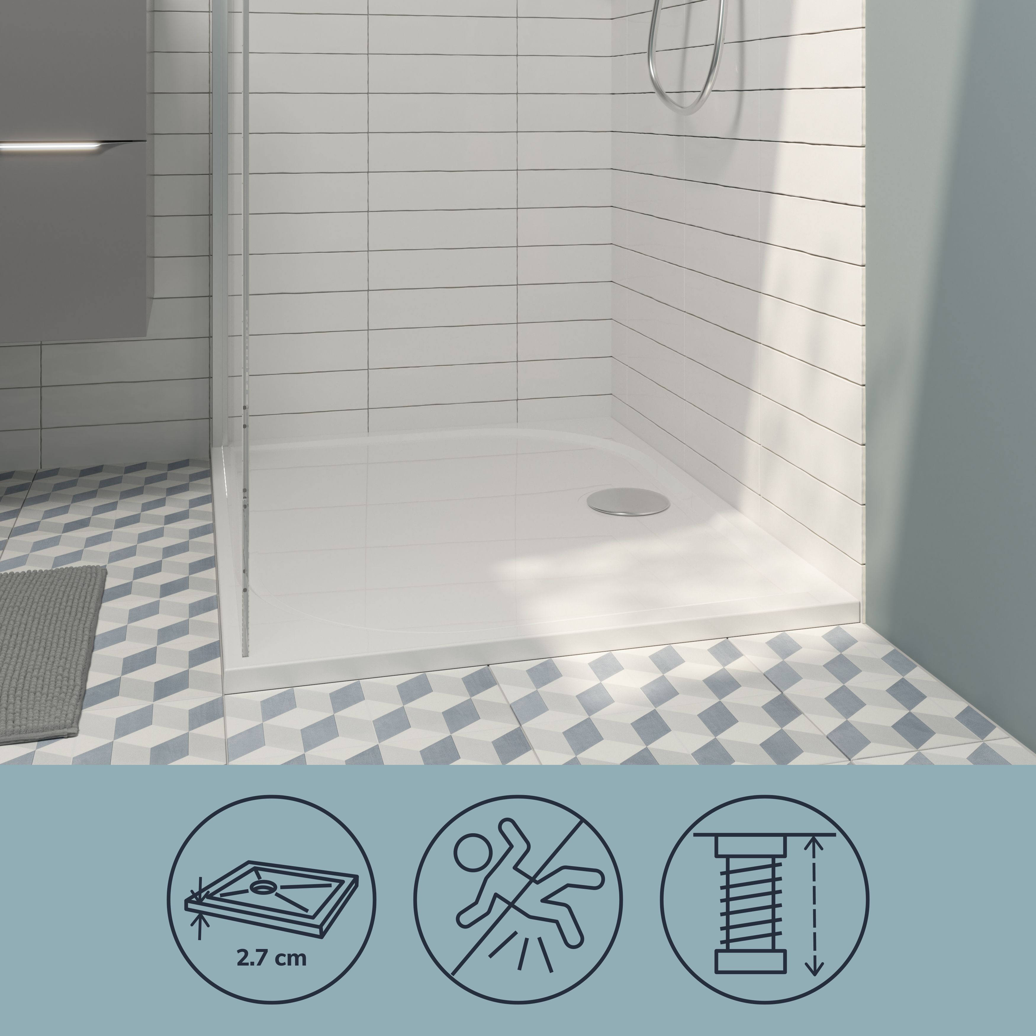 GoodHome Limski Gloss White Rectangular Shower tray (L)160cm (W)80cm (H)2.8cm