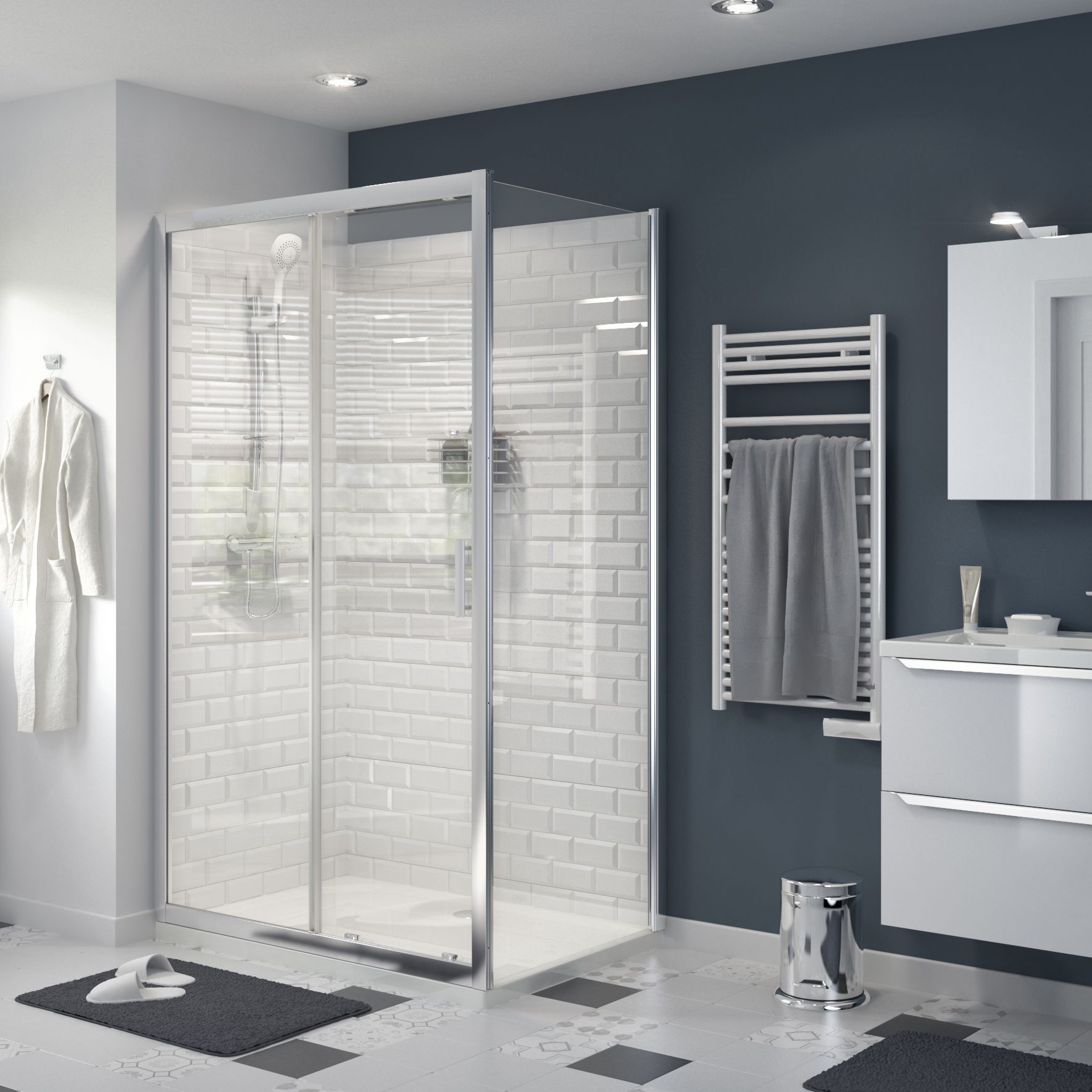 GoodHome Limski White Rectangular Centre drain Shower tray (L)1200mm (W)800mm (H) 27mm
