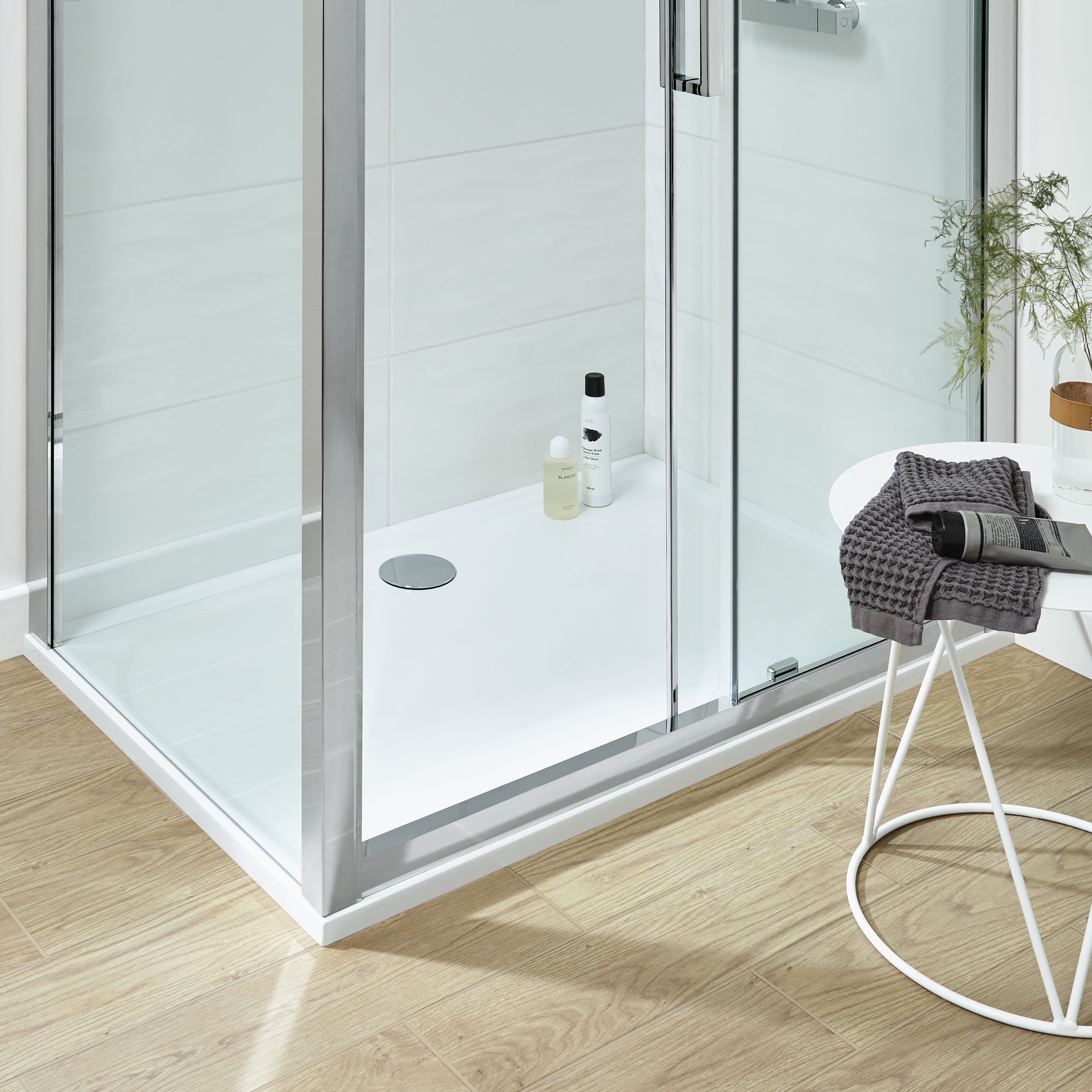 GoodHome Limski White Rectangular Centre drain Shower tray (L)1200mm (W)800mm (H) 27mm