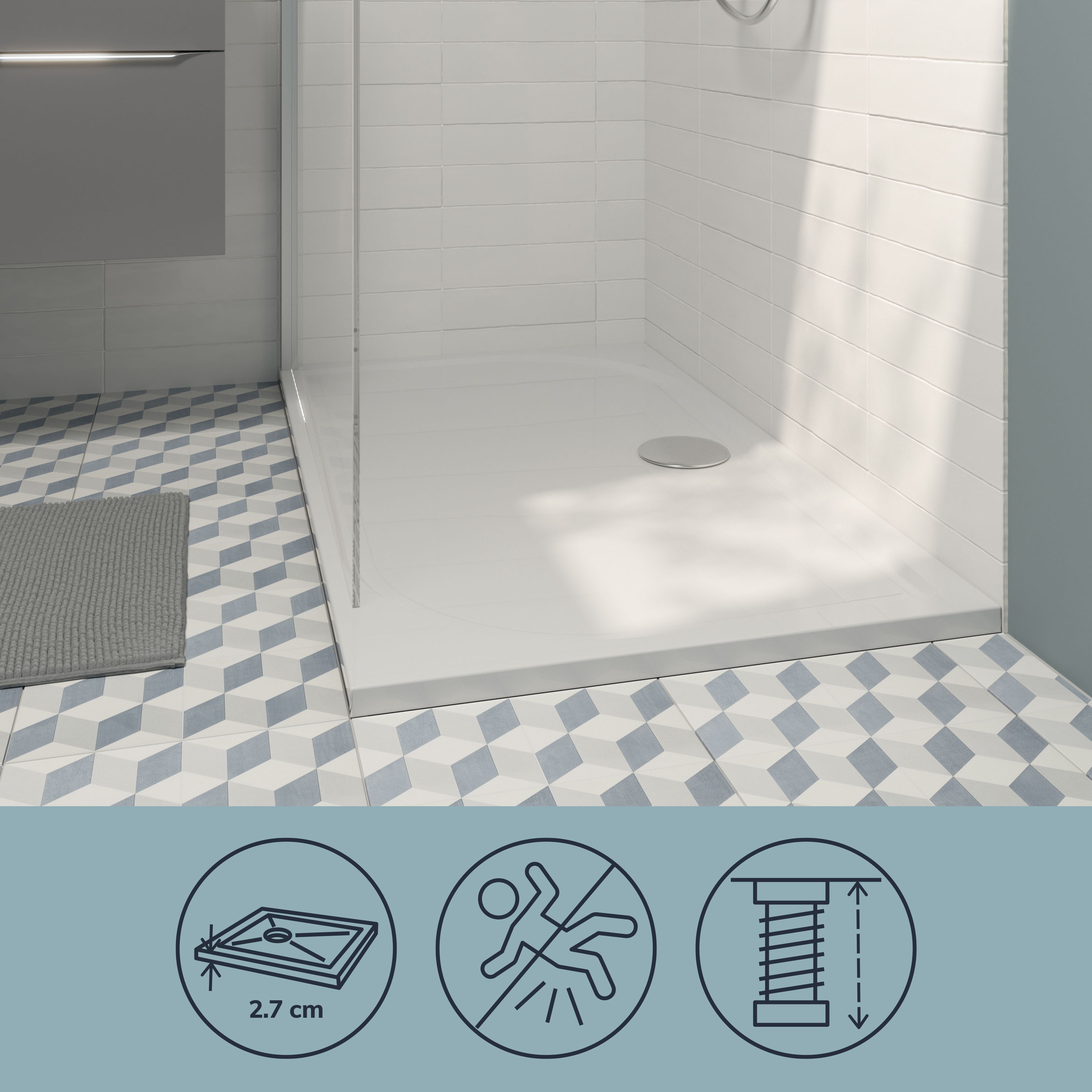 GoodHome Limski White Rectangular Centre drain Shower tray (L)1700mm (W)700mm (H) 27mm