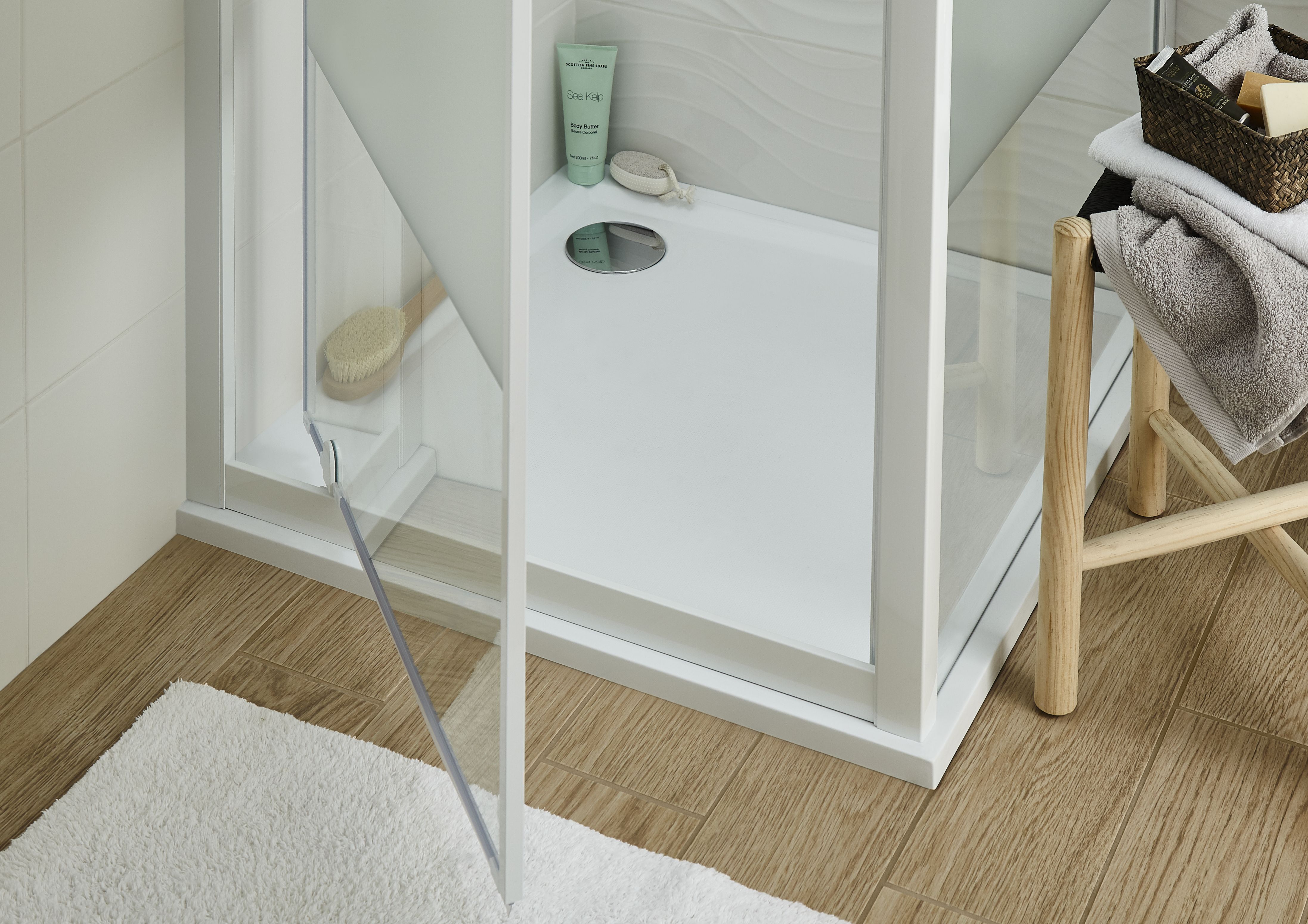 GoodHome Limski White Rectangular Left-hand drainer Shower tray (L)800mm (W)800mm (H) 27mm