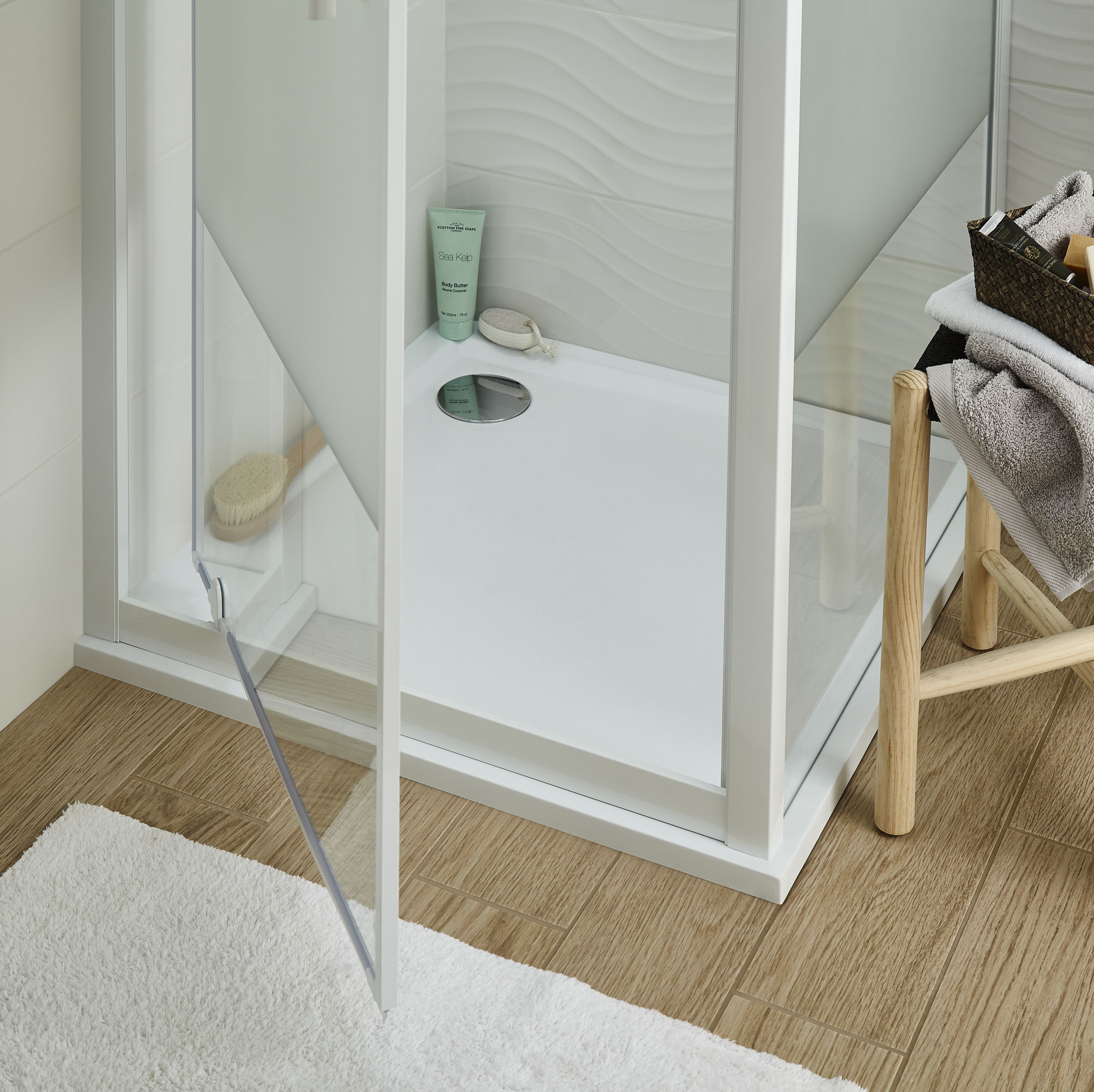 GoodHome Limski White Rectangular Left-hand drainer Shower tray (L)800mm (W)800mm (H) 27mm