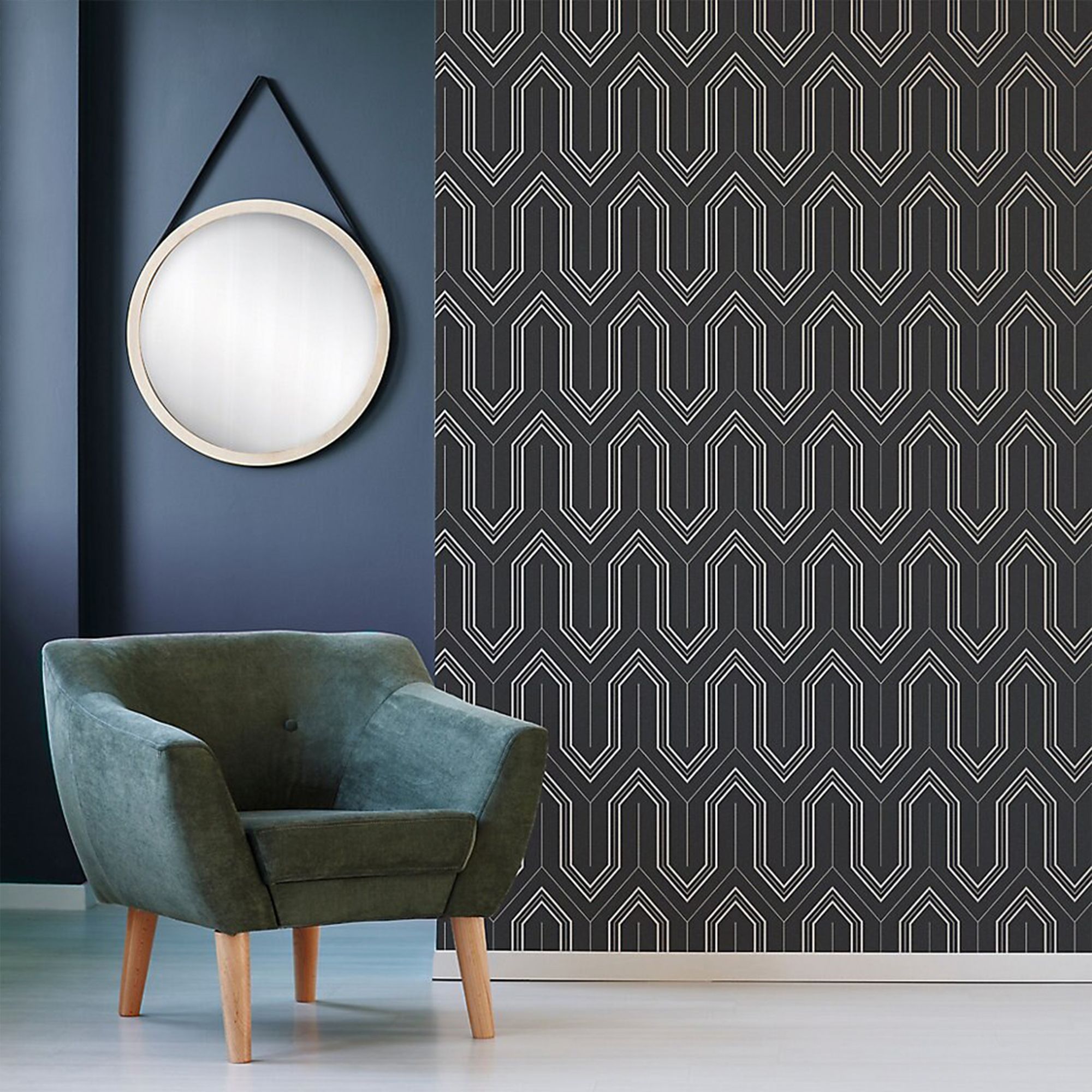 GoodHome Lisle Charcoal Metallic effect Geometric Textured Wallpaper