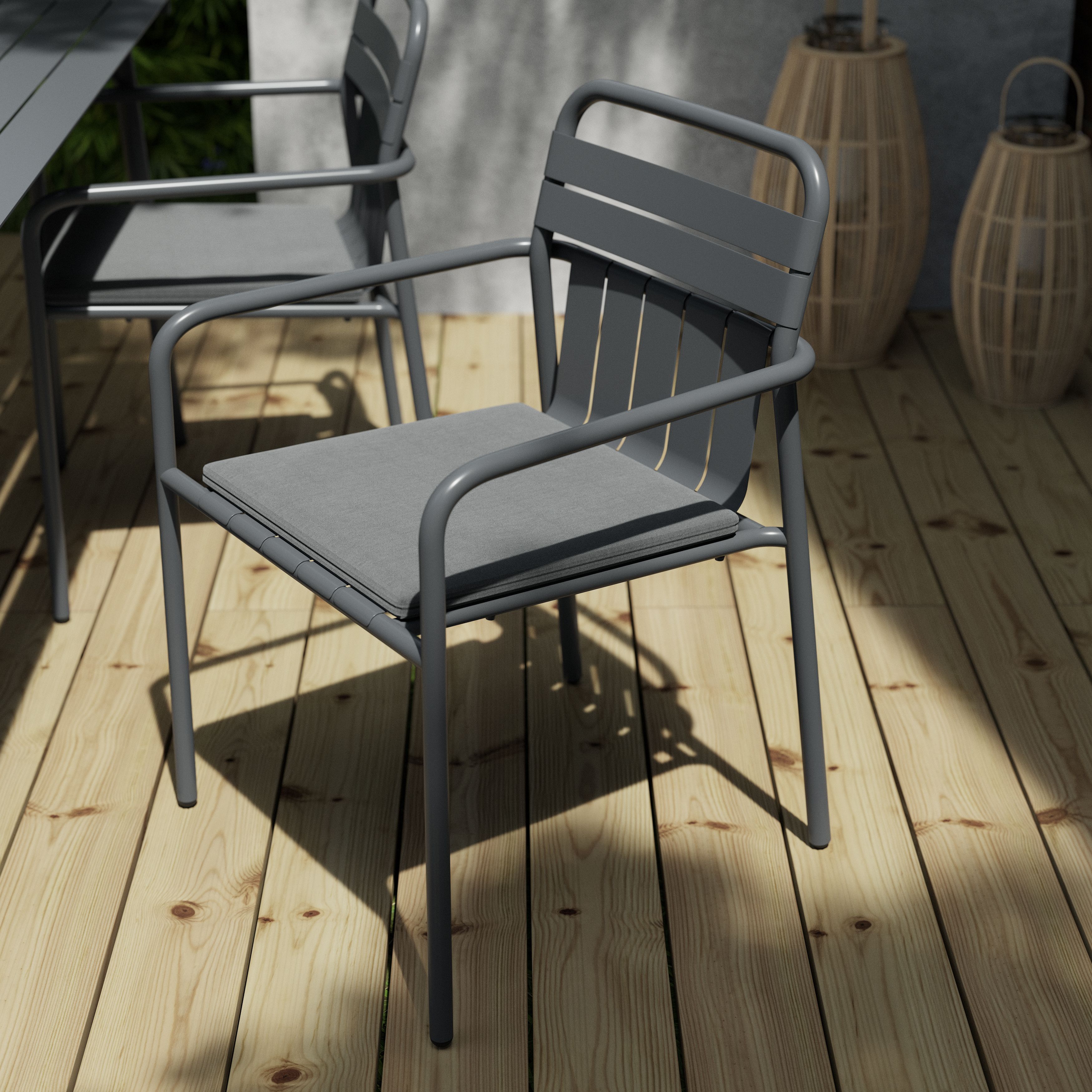 GoodHome Lithari Dark shadow Metal Slat Armchair