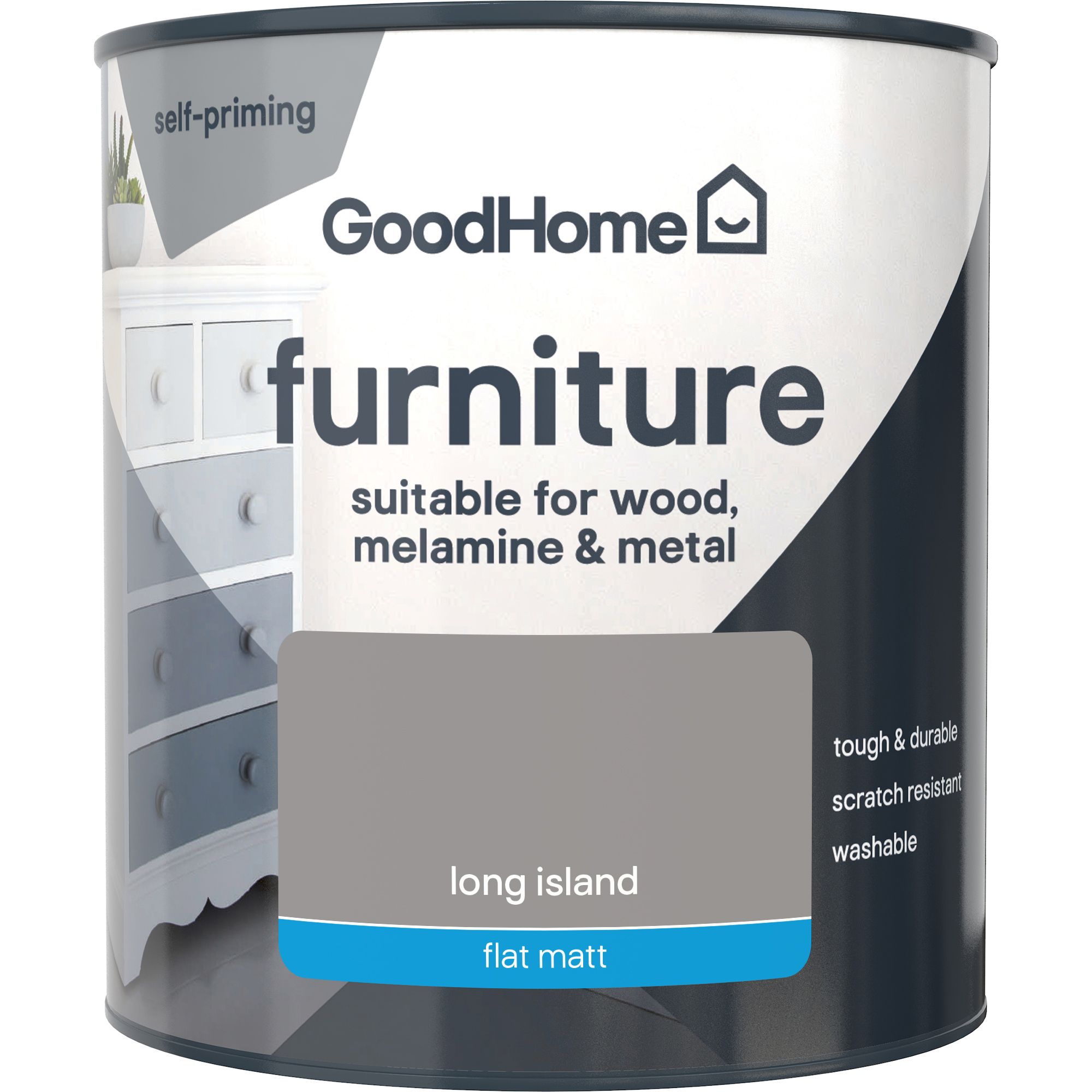 GoodHome Long Island Flat matt Furniture paint, 500ml