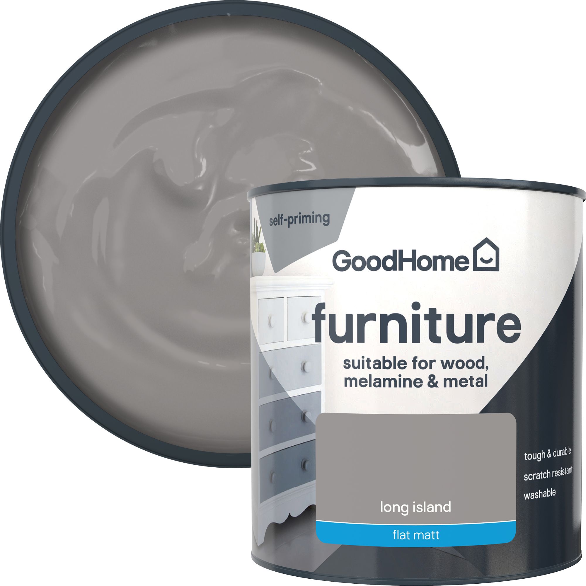 GoodHome Long Island Flat matt Furniture paint, 500ml