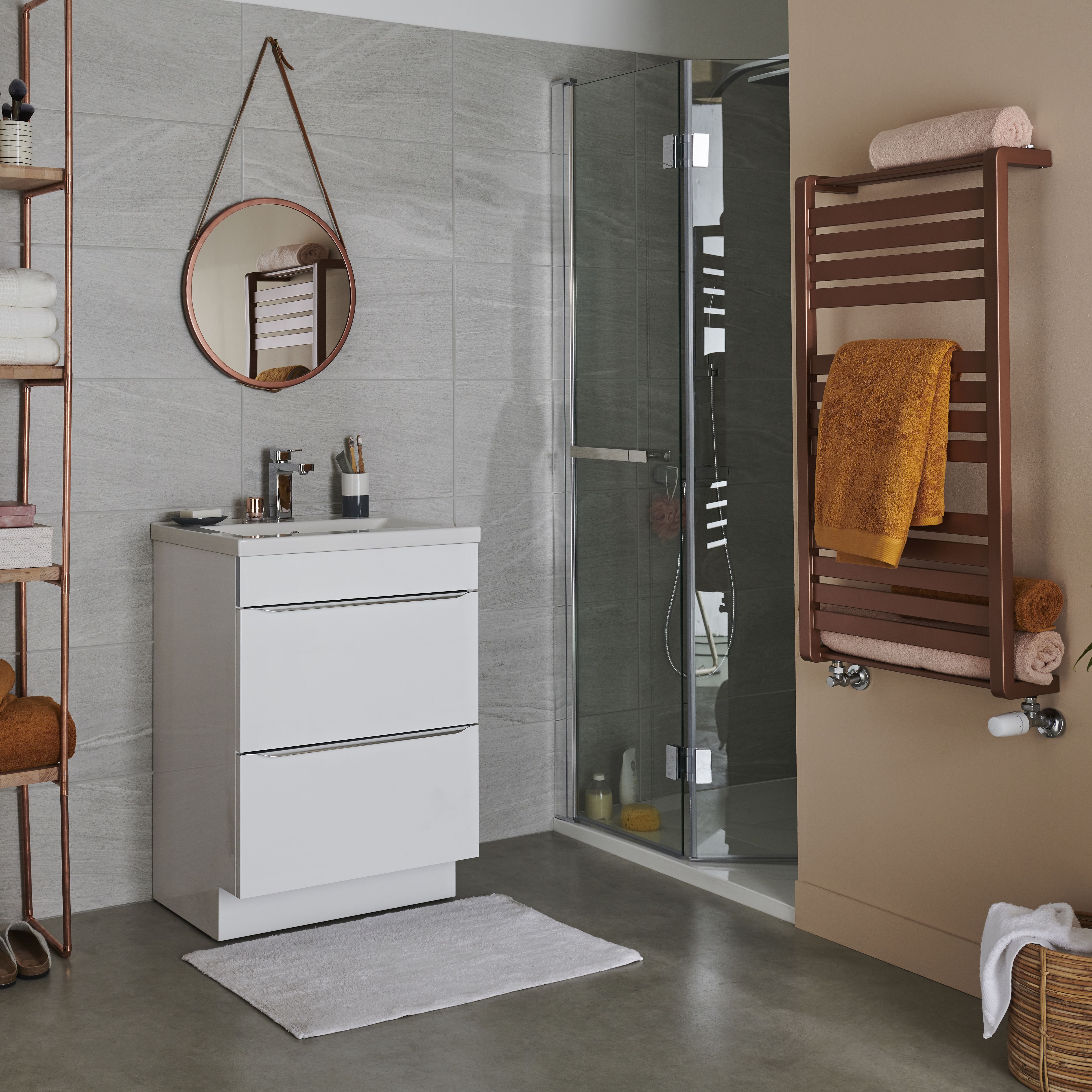 GoodHome Loreto Copper Flat Towel warmer (W)500mm x (H)1000mm