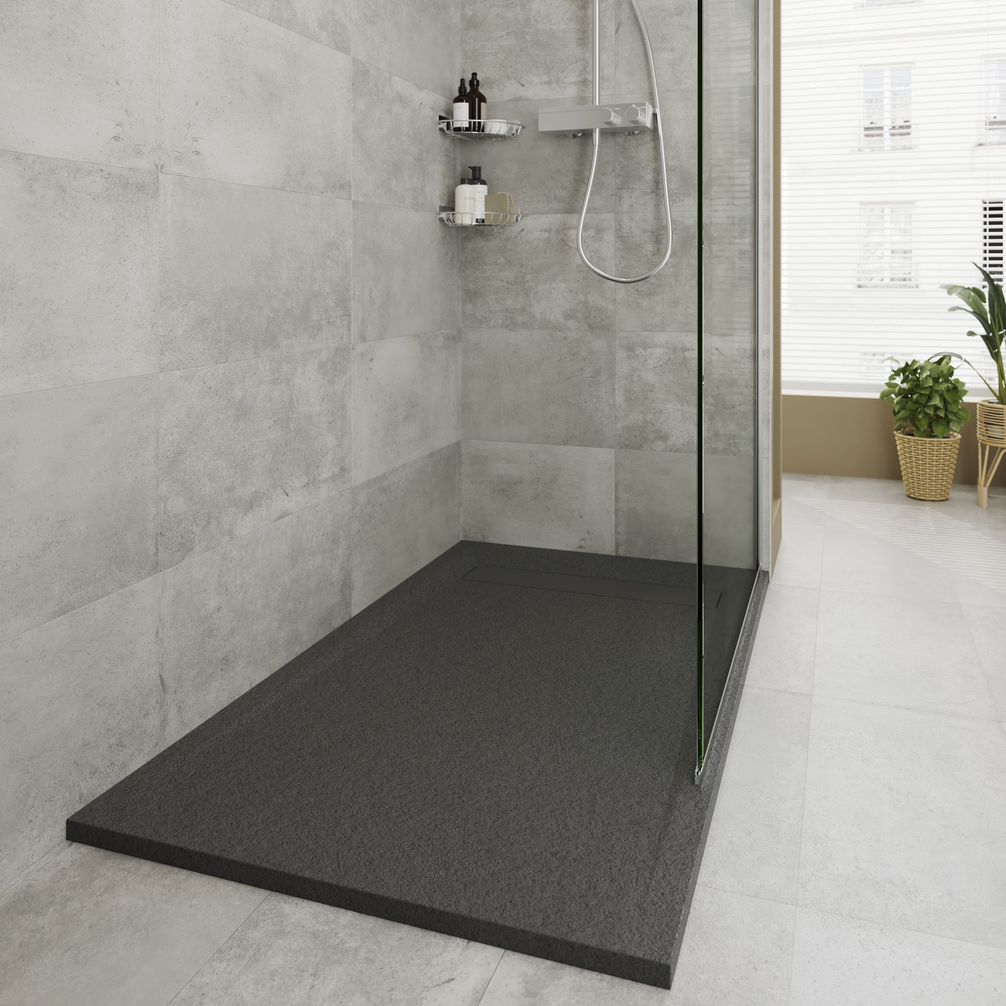 GoodHome Luiro Matt Black Rectangular Reversible drainer Shower tray (L)1200mm (W)800mm (H) 32mm