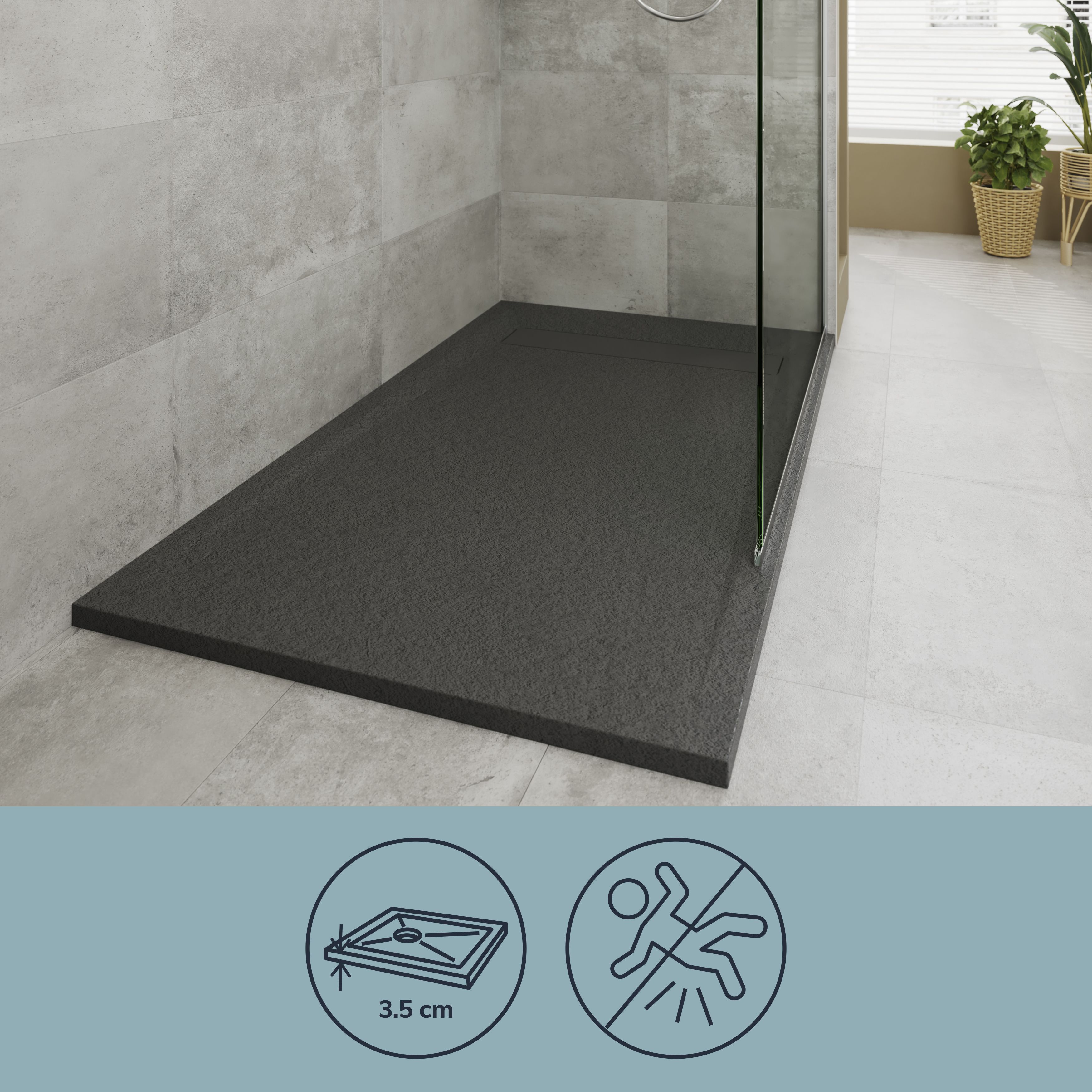 GoodHome Luiro Matt Black Rectangular Reversible drainer Shower tray (L)1200mm (W)800mm (H) 32mm
