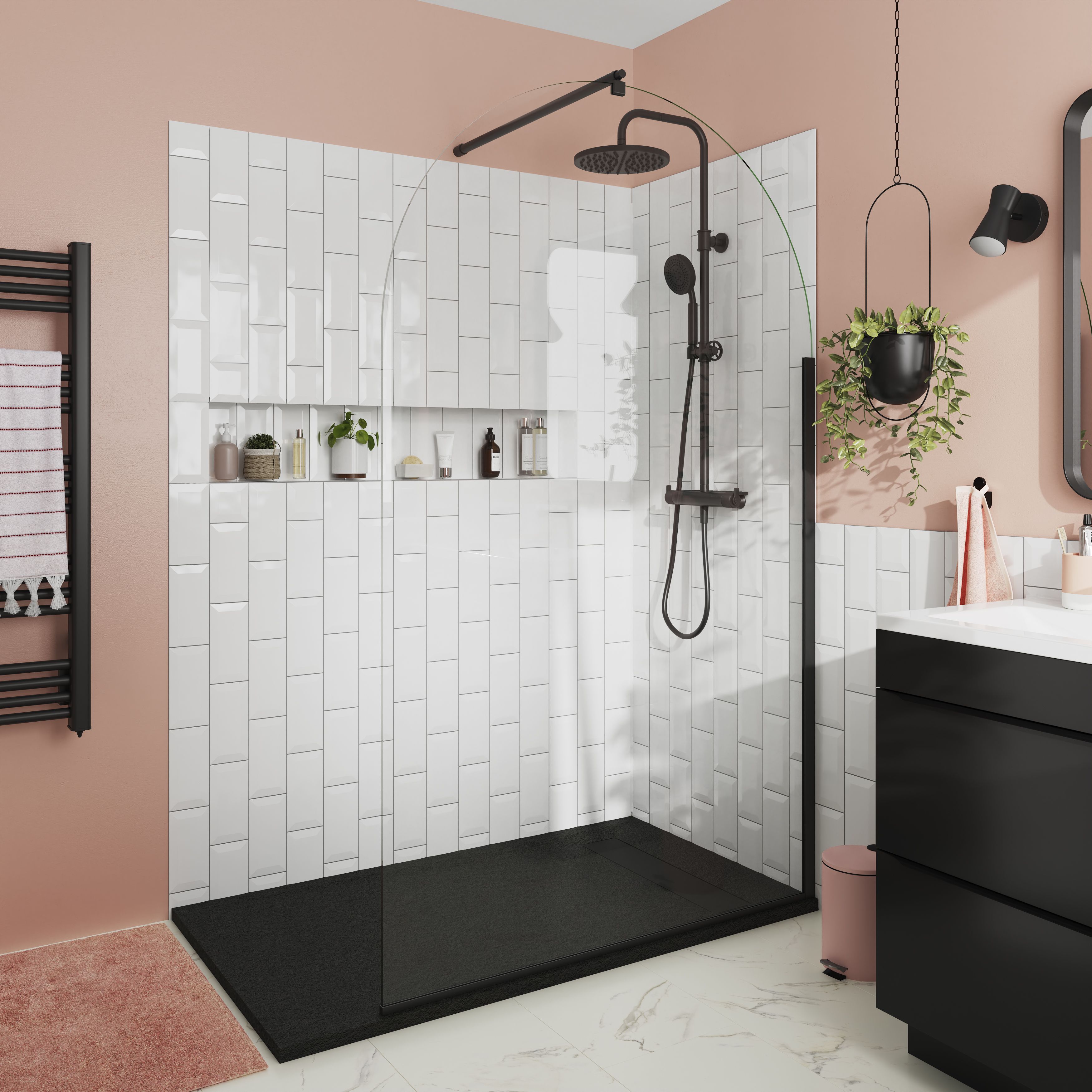 GoodHome Luiro Matt Black Rectangular Reversible drainer Shower tray (L)1400mm (W)800mm (H) 35mm