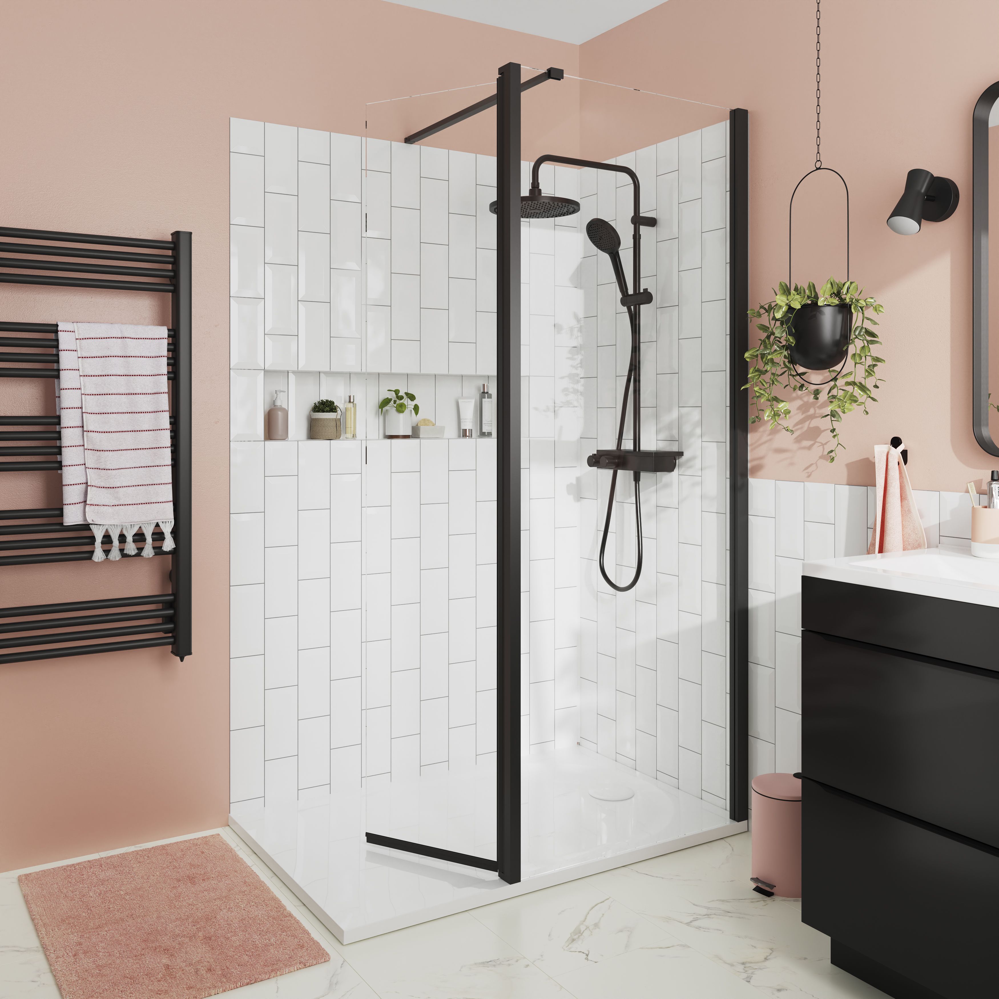 GoodHome Luiro Matt Black Rectangular Reversible drainer Shower tray (L)1400mm (W)800mm (H) 35mm