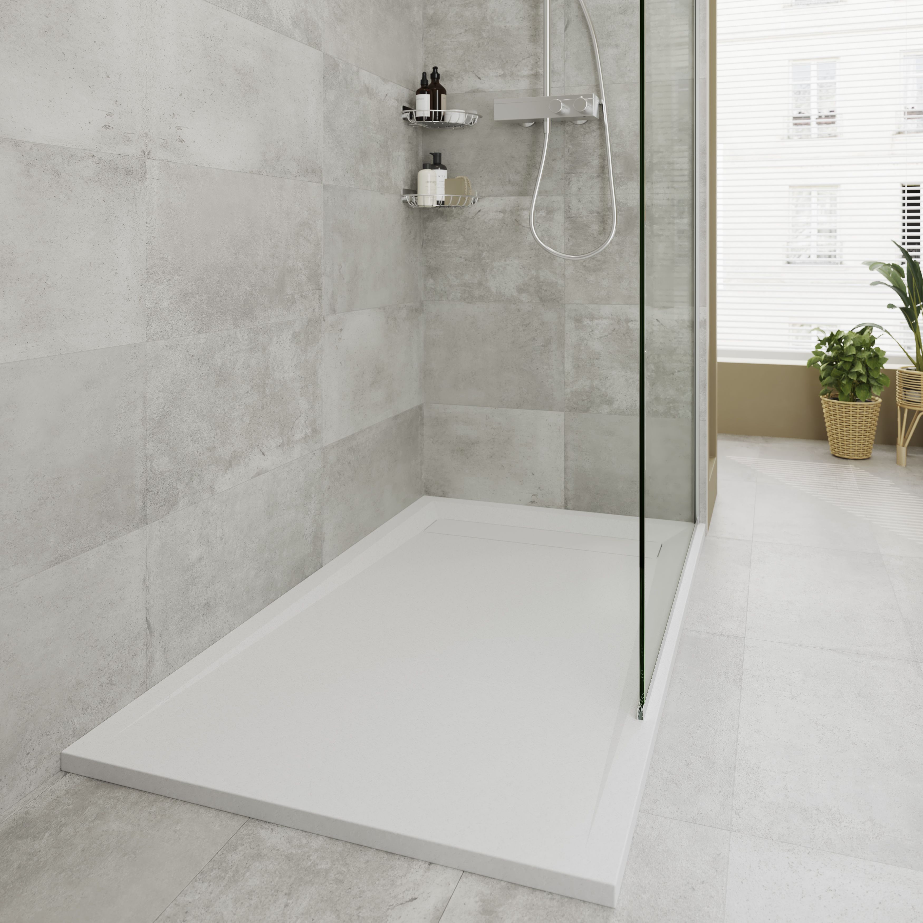 GoodHome Luiro Matt White Rectangular Reversible drainer Shower tray (L)1600mm (W)800mm (H) 38mm
