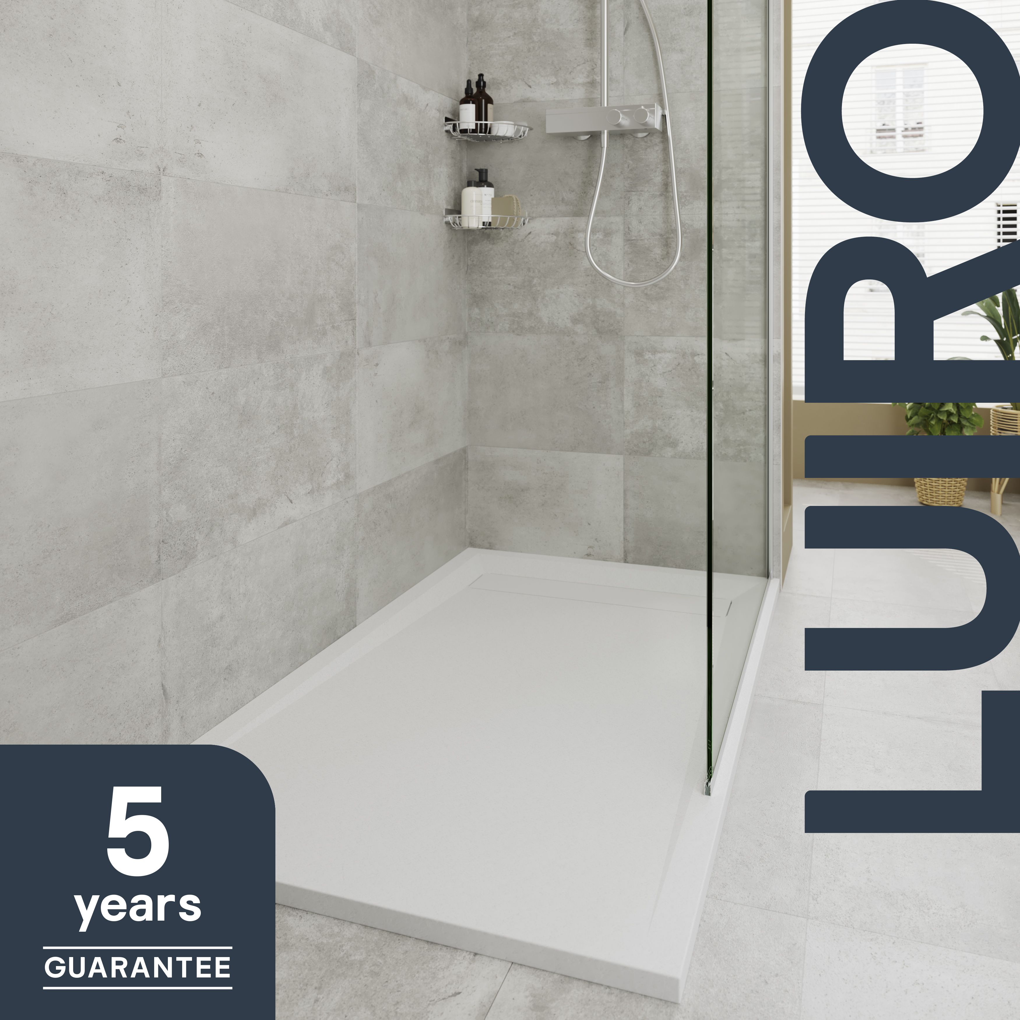 GoodHome Luiro Matt White Rectangular Reversible drainer Shower tray (L)1600mm (W)800mm (H) 38mm