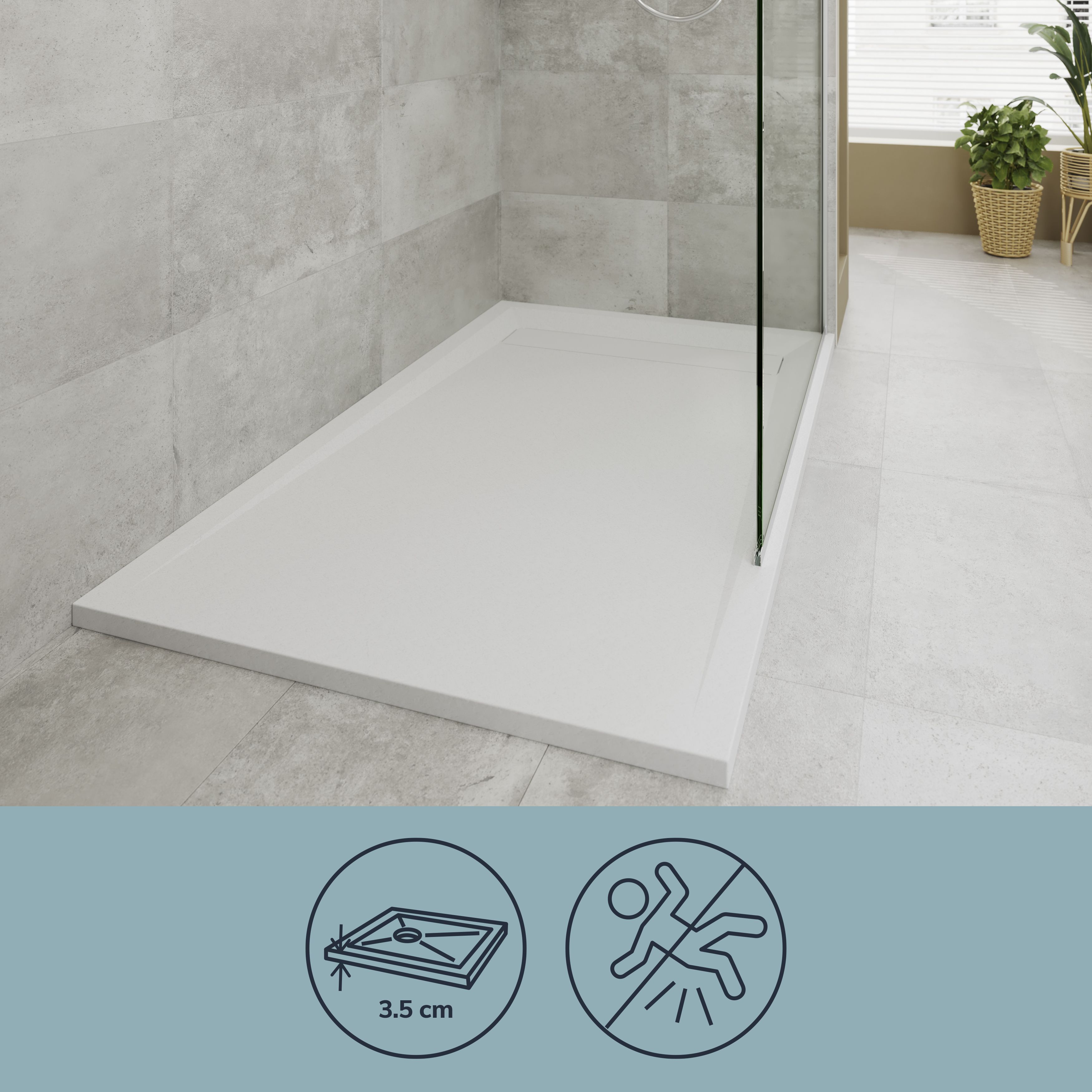 GoodHome Luiro Matt White Rectangular Reversible drainer Shower tray (L)1600mm (W)800mm (H) 38mm