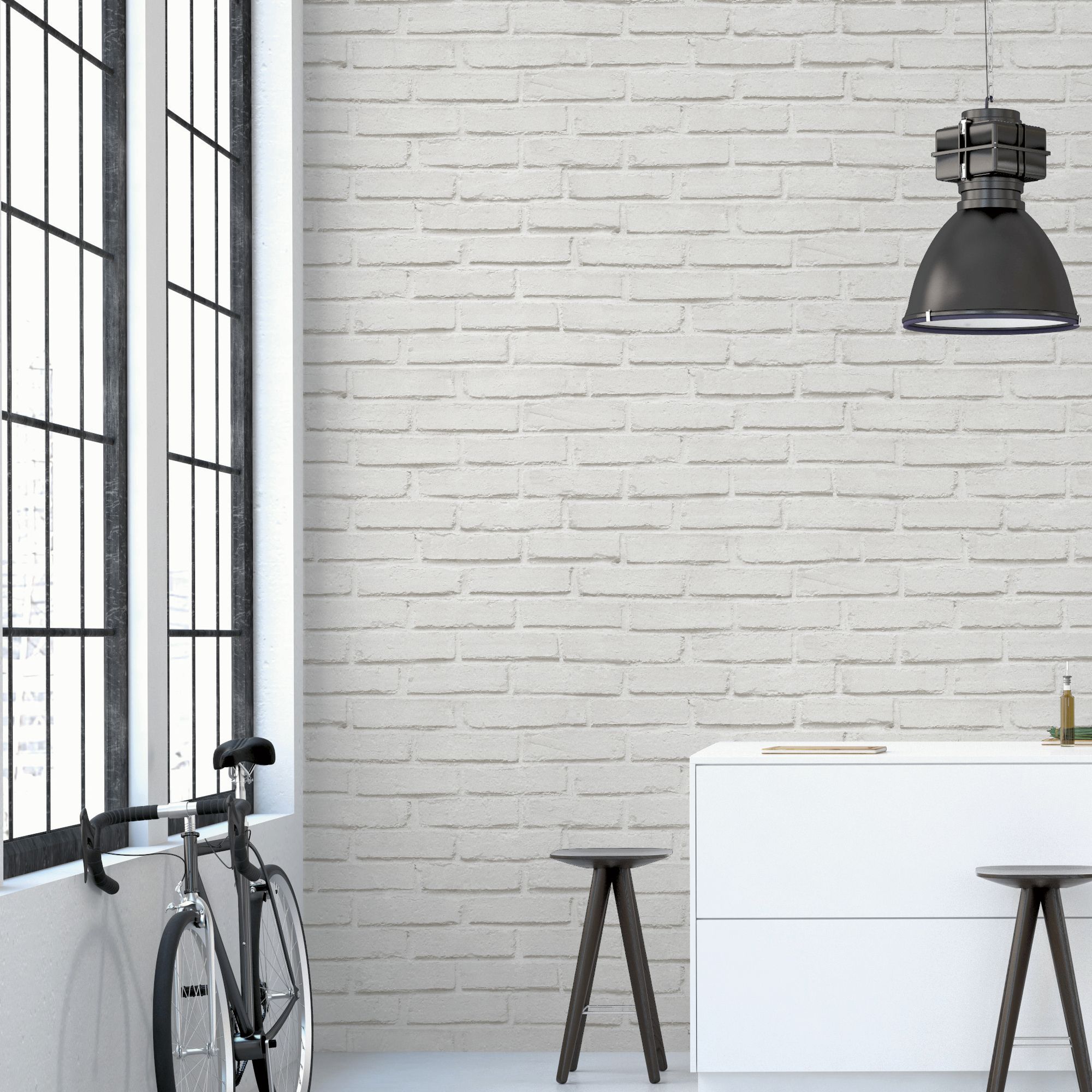 GoodHome Luynes White Stone effect Brick Textured Wallpaper