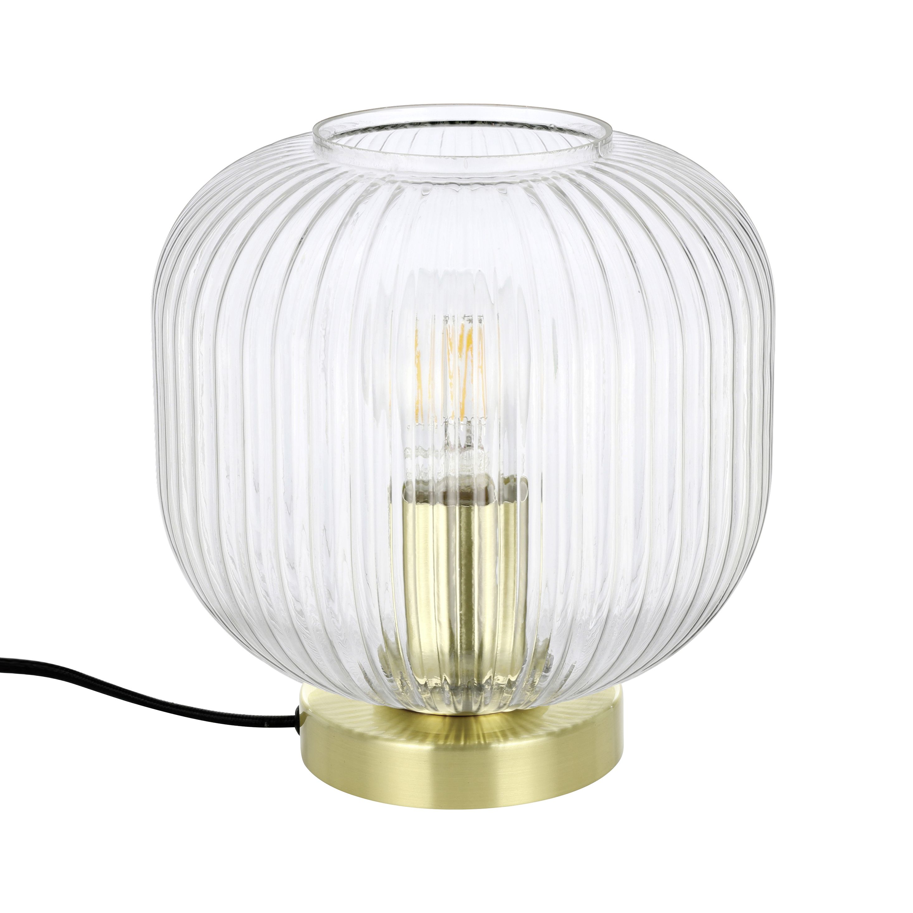 GoodHome Lybia Brushed Satin Brass effect Eco halogen Round Table lamp